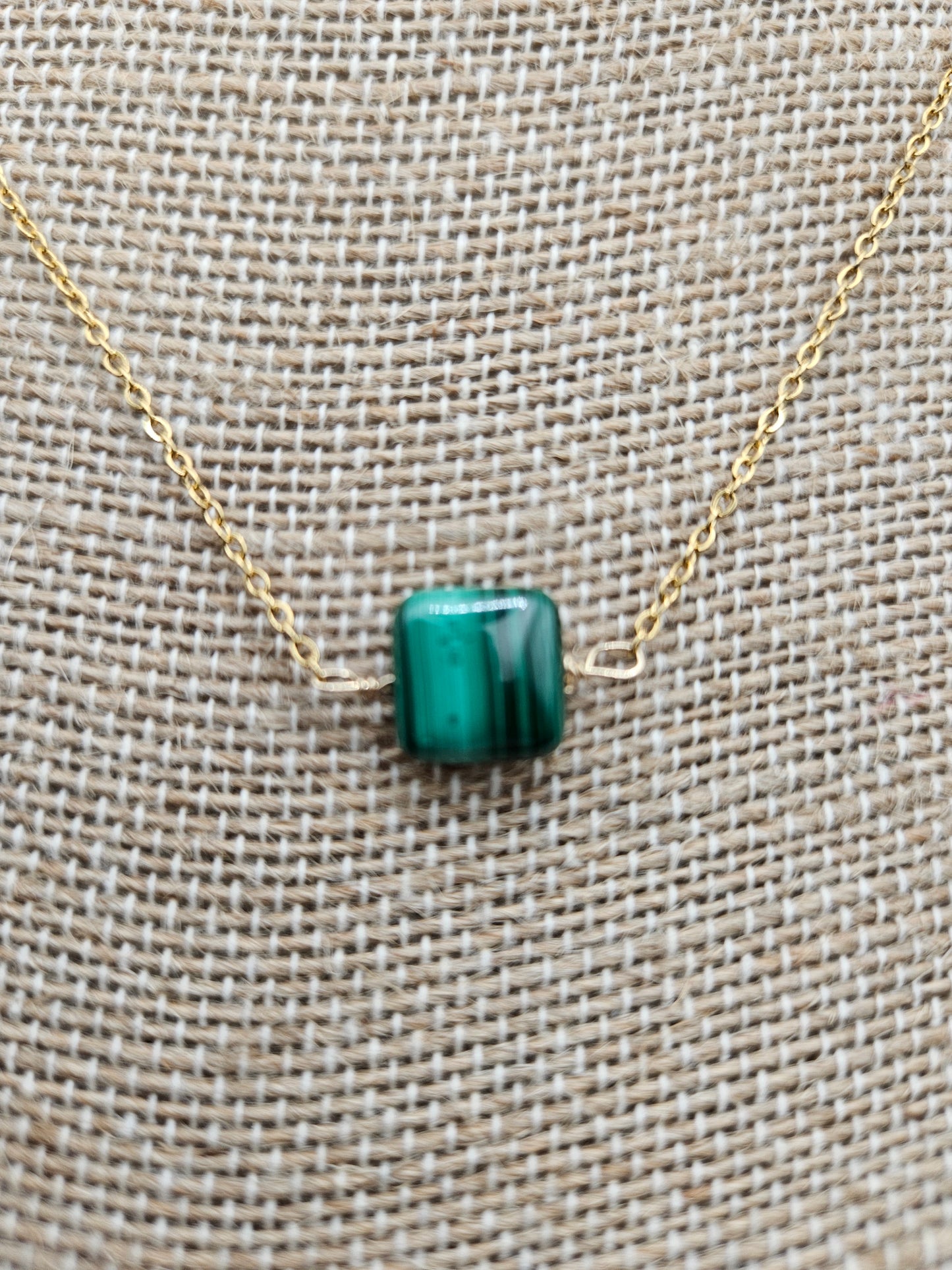 Genuine Malachite 10mm Smooth Cushion Bead on 14k Gold Filled (white or yellow) Cable Chain Necklace