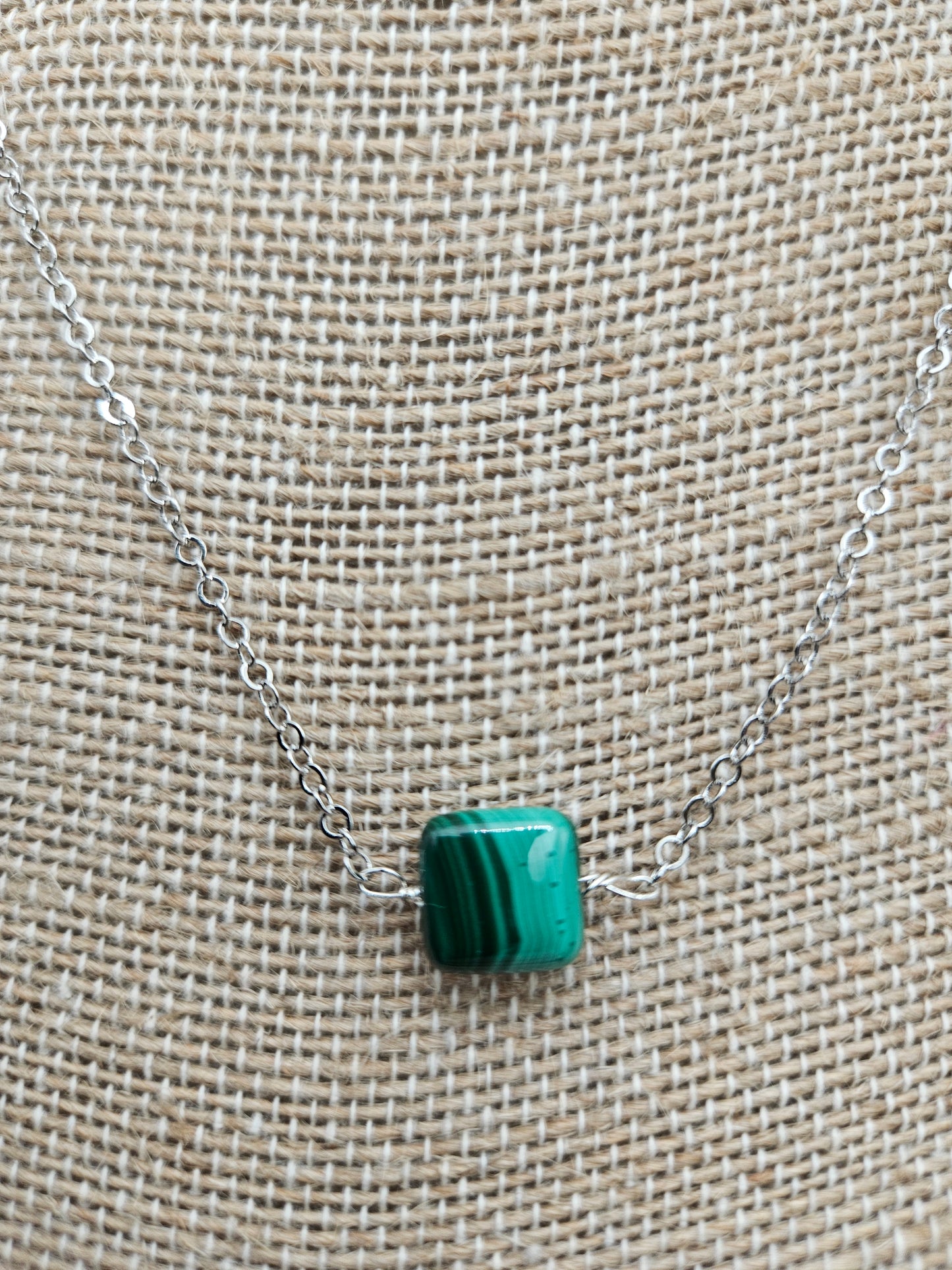 Genuine Malachite 10mm Smooth Cushion Bead on 14k Gold Filled (white or yellow) Cable Chain Necklace