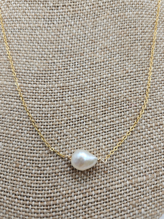 Genuine Freshwater Baroque Pearl Bead on 14k Gold Filled (white or yellow) Cable Chain Necklace