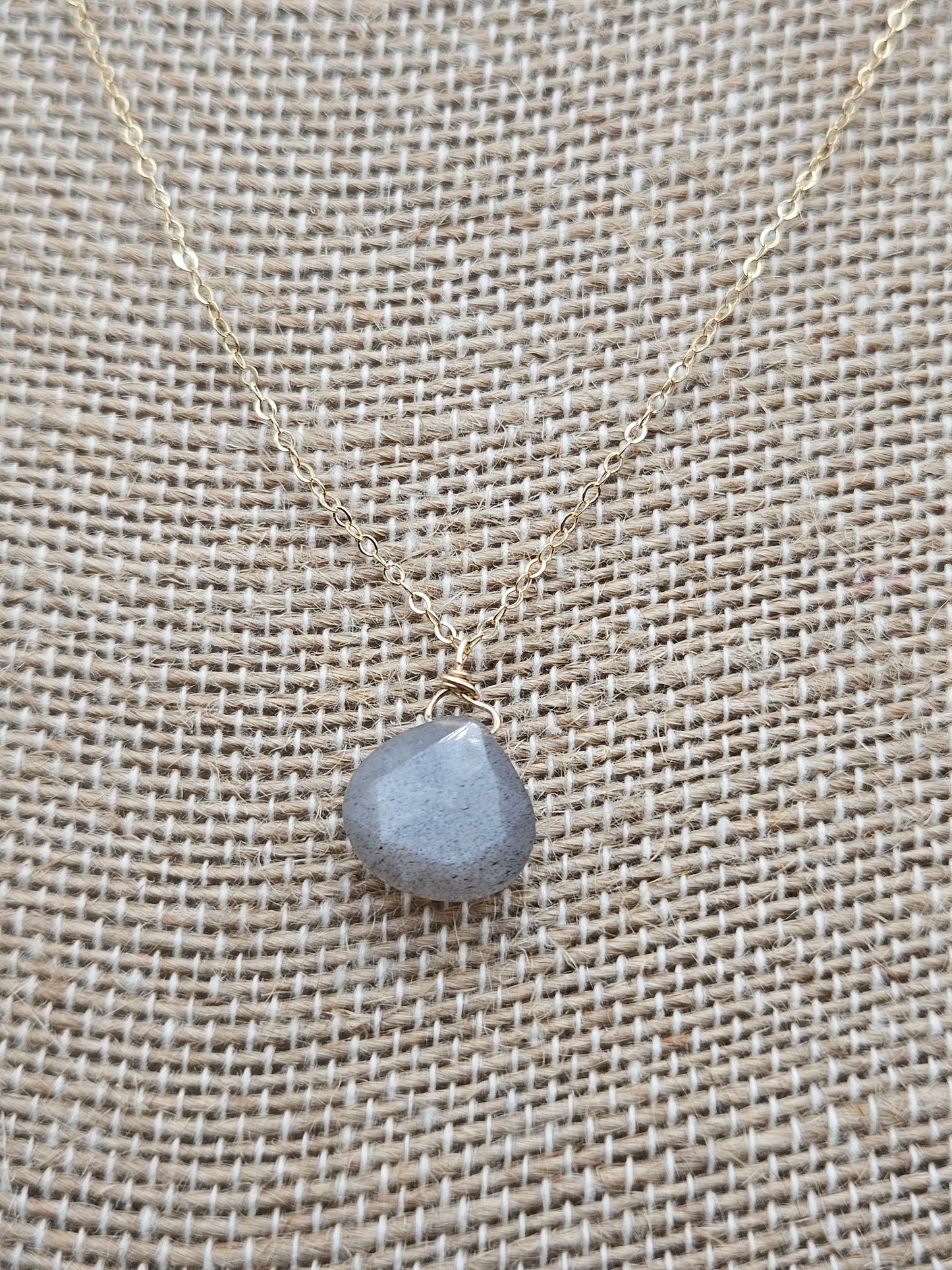 Genuine Silver/Grey Moonstone Faceted Heart Drop on 14k Gold Filled (white or yellow) Cable Chain Necklace