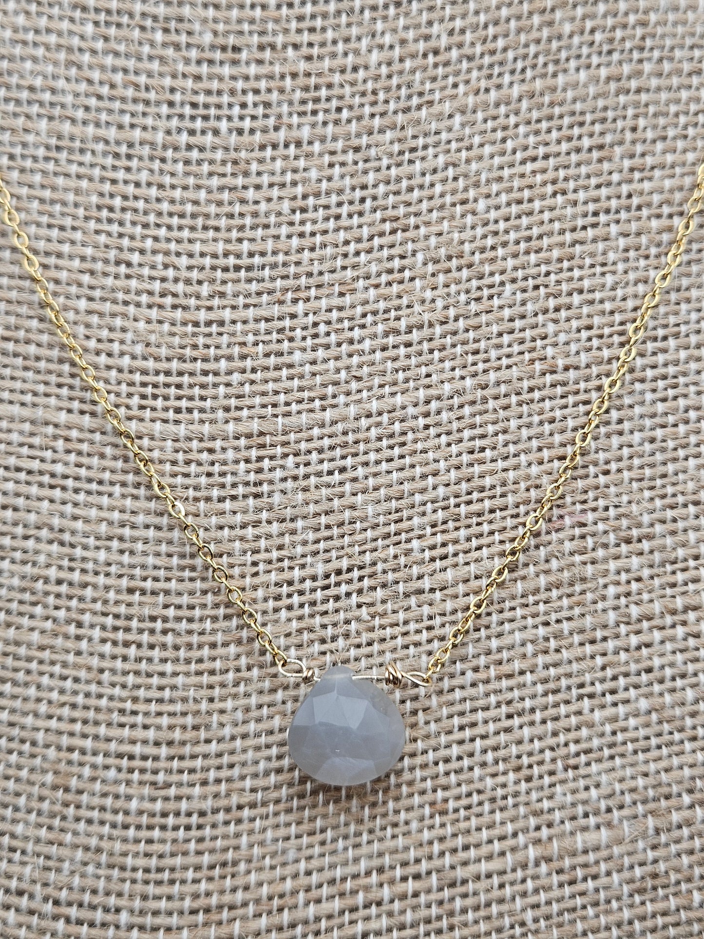 Genuine Silver/Grey Moonstone Faceted Heart Drop on 14k Gold Filled (white or yellow) Cable Chain Necklace