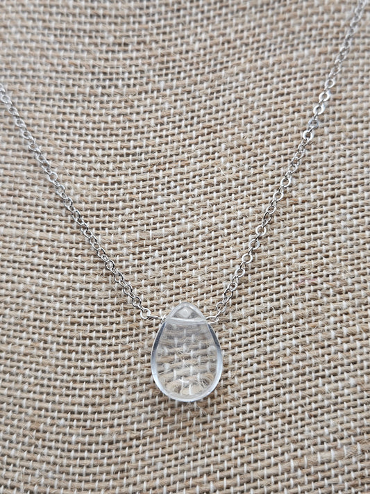 Genuine Clear Quartz Drop on 14k Gold Filled (white or yellow) Cable Chain Necklace