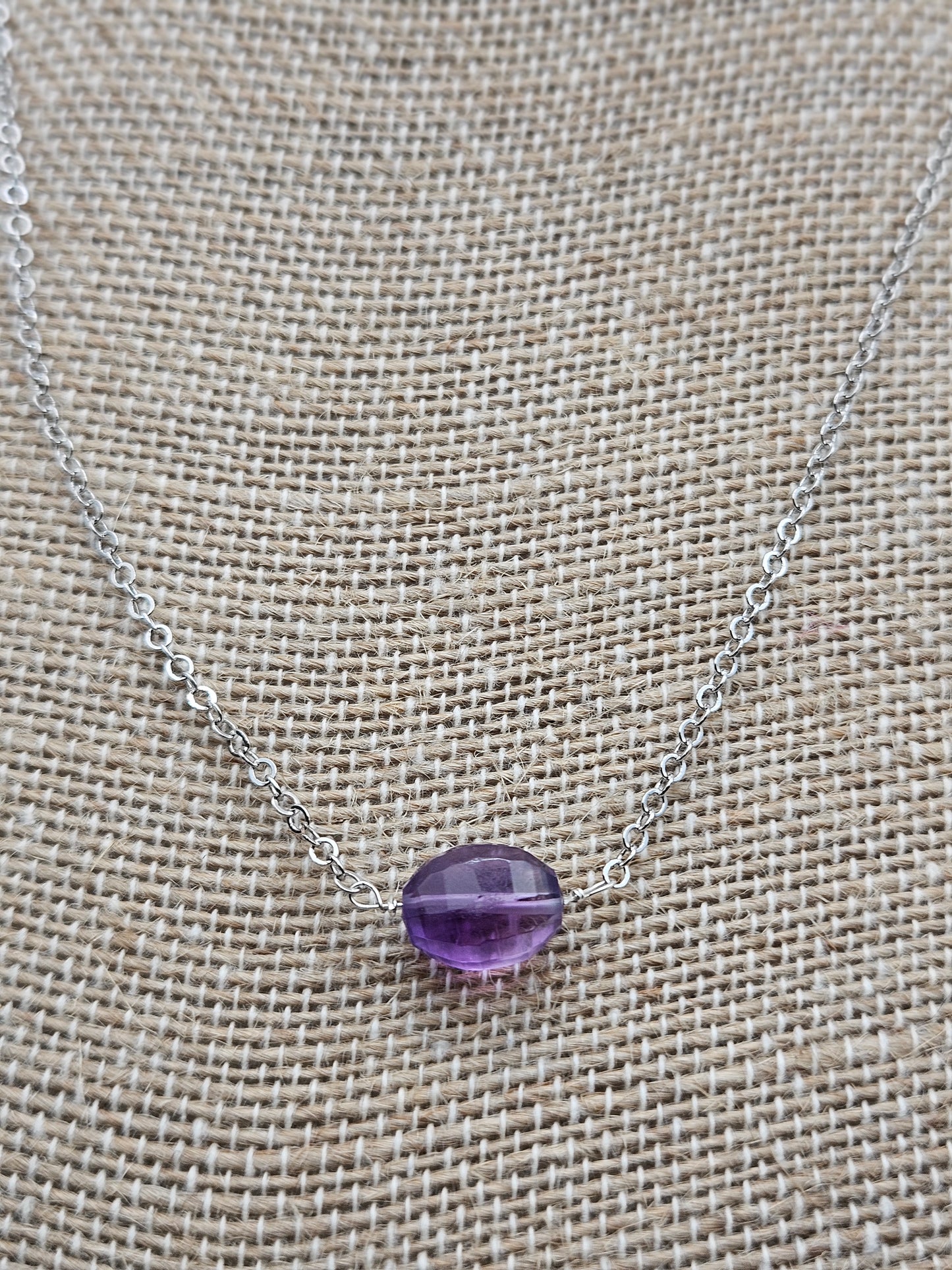 Genuine Faceted 12mm Oval Amethyst Bead on 14k Gold Filled (white or yellow) Cable Chain Necklace