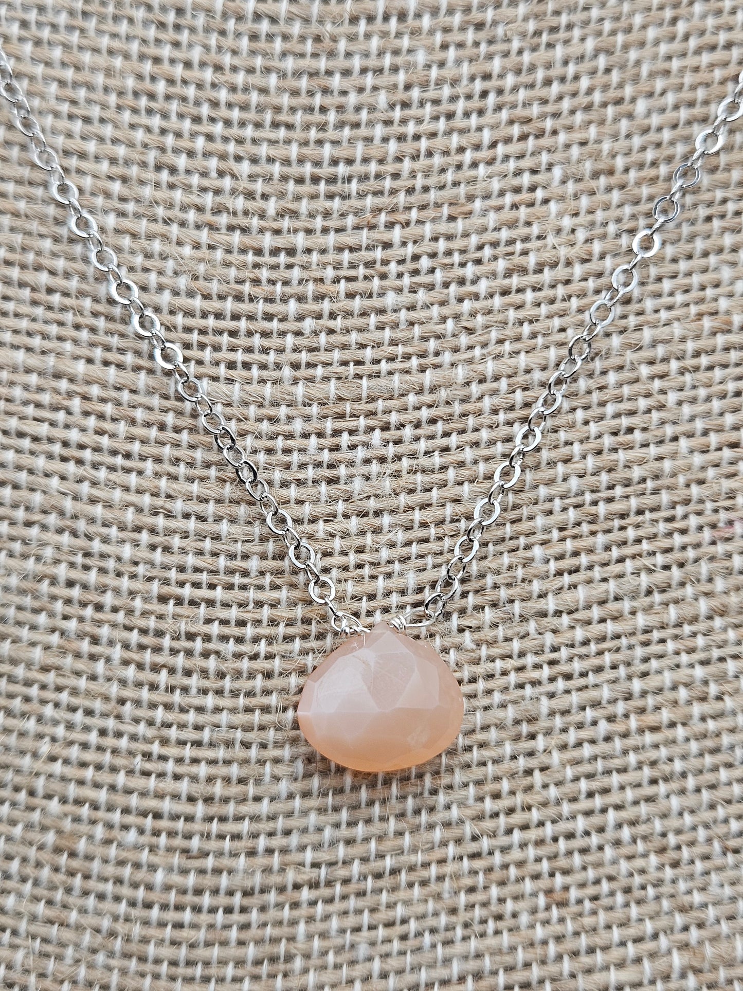 Genuine Peach Moonstone Faceted Heart Drop on 14k Gold Filled (white or yellow) Cable Chain Necklace