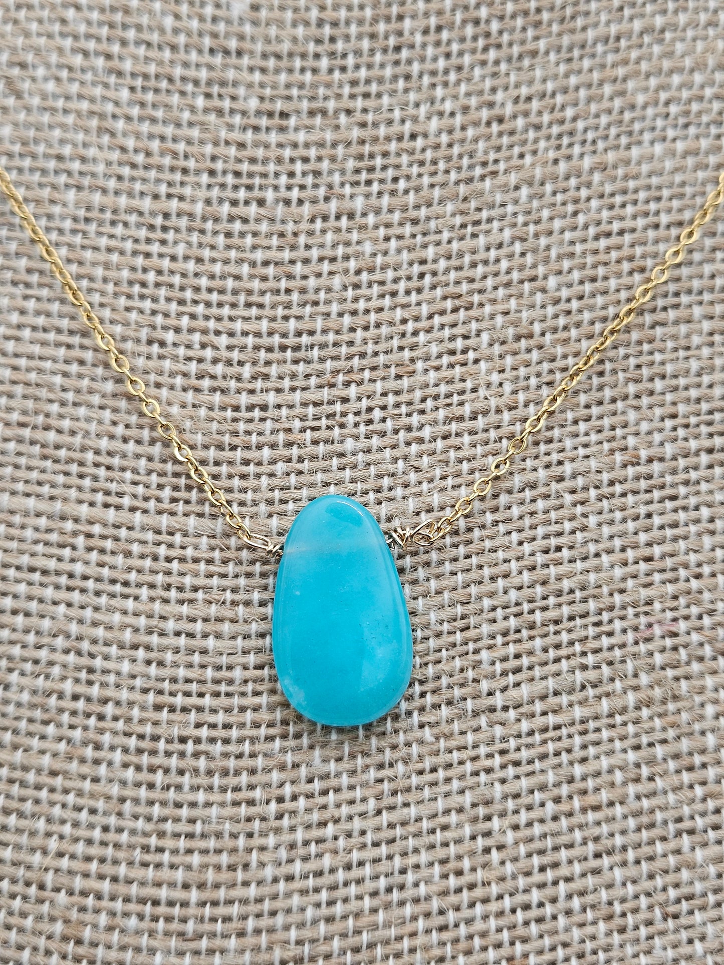 Genuine Amazonite Smooth Flat Tear Drop Bead on 14k Gold Filled (white or yellow) Cable Chain Necklace