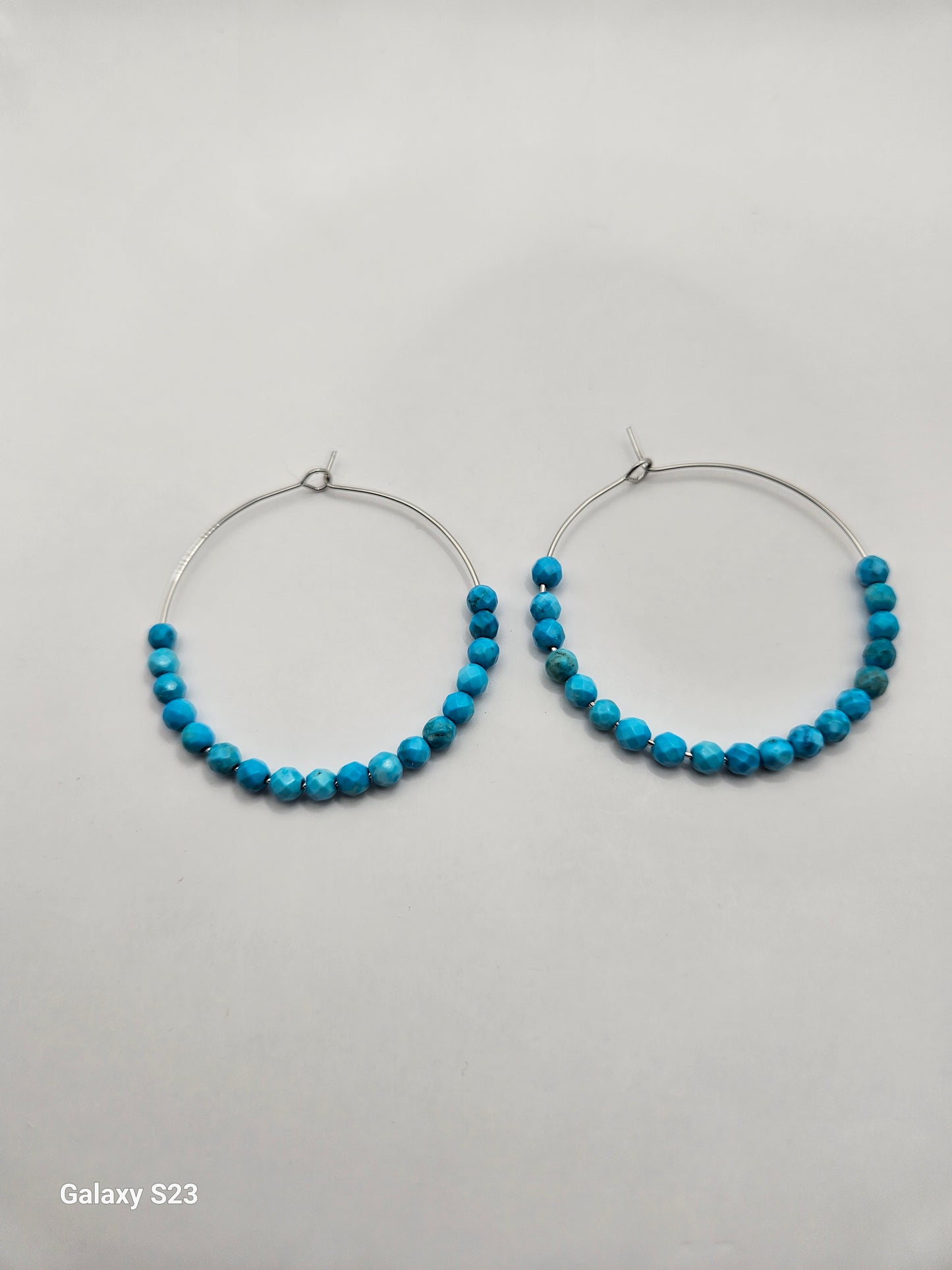 Genuine Faceted 4mm Turquoise Beads on 2" 14k GF Hoop Earrings (Yellow or White Gold) (Copy)