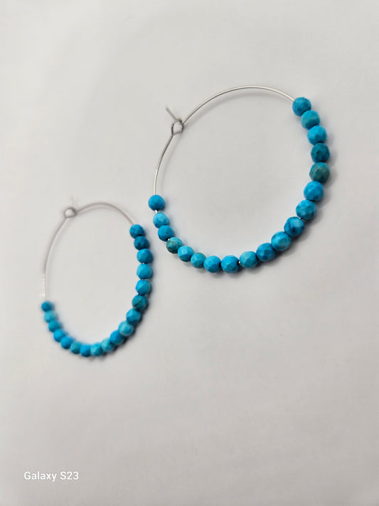 Genuine Faceted 4mm Turquoise Beads on 2" 14k GF Hoop Earrings (Yellow or White Gold) (Copy)