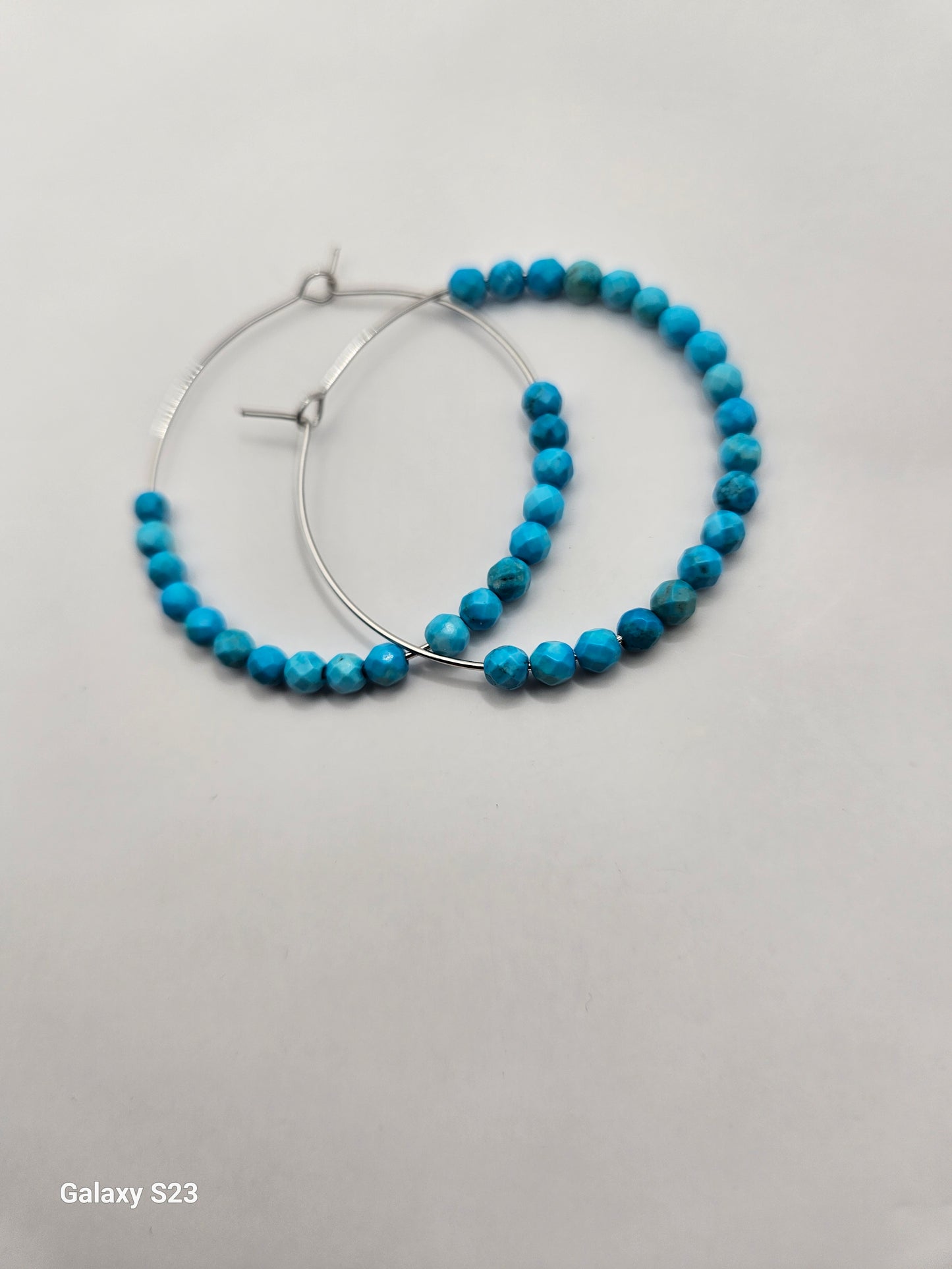 Genuine Faceted 4mm Turquoise Beads on 2" 14k GF Hoop Earrings (Yellow or White Gold) (Copy)