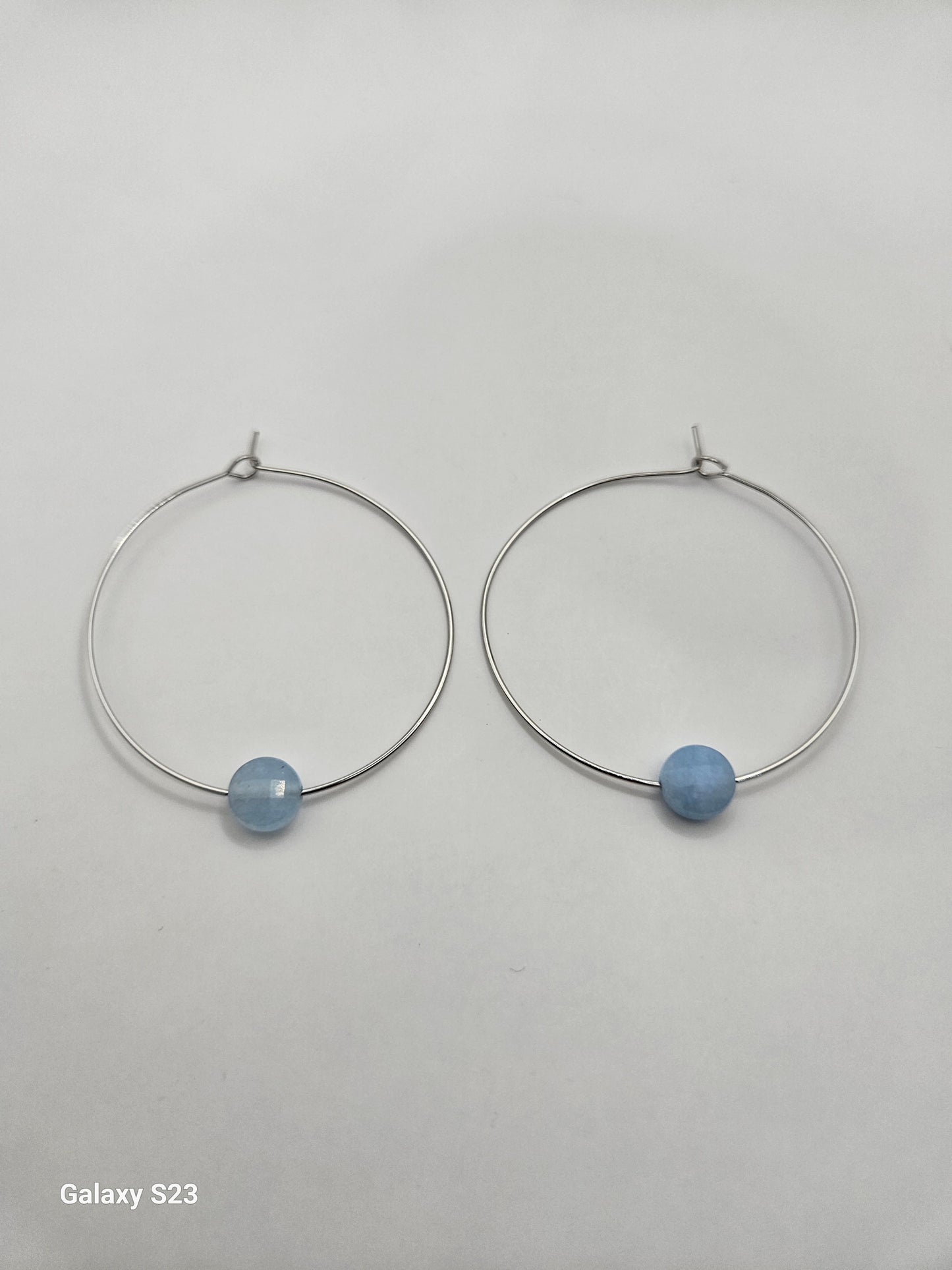 Genuine Faceted 10mm Aquamarine Coin Shaped Bead on 2" 14k GF Hoop Earrings (Yellow or White Gold) (Copy) (Copy) (Copy)