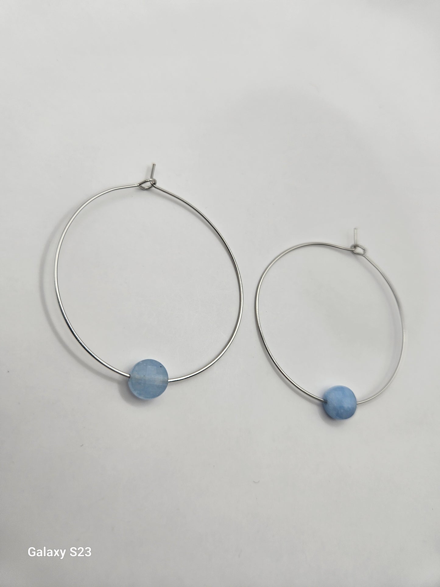 Genuine Faceted 10mm Aquamarine Coin Shaped Bead on 2" 14k GF Hoop Earrings (Yellow or White Gold) (Copy) (Copy) (Copy)