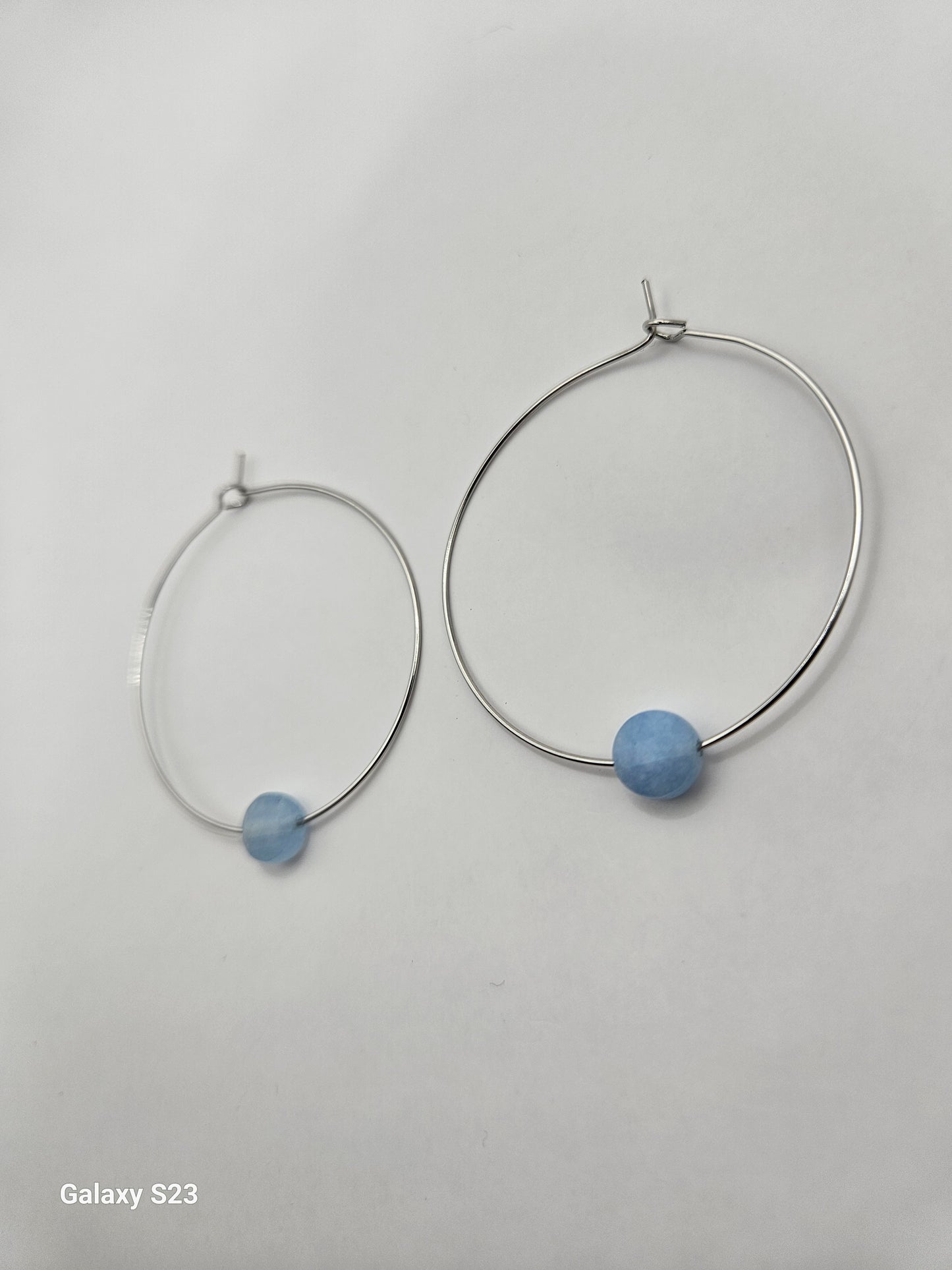 Genuine Faceted 10mm Aquamarine Coin Shaped Bead on 2" 14k GF Hoop Earrings (Yellow or White Gold) (Copy) (Copy) (Copy)