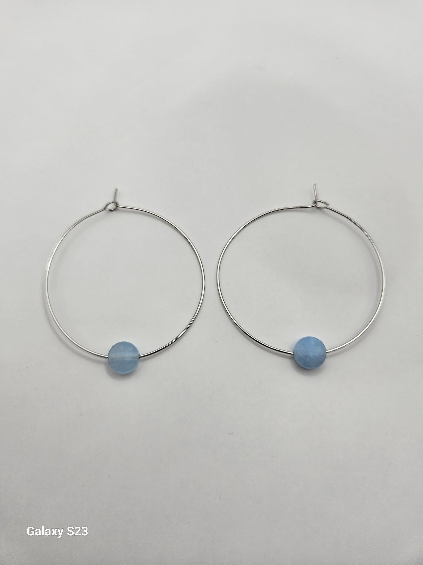 Genuine Faceted 10mm Aquamarine Coin Shaped Bead on 2" 14k GF Hoop Earrings (Yellow or White Gold) (Copy) (Copy) (Copy)