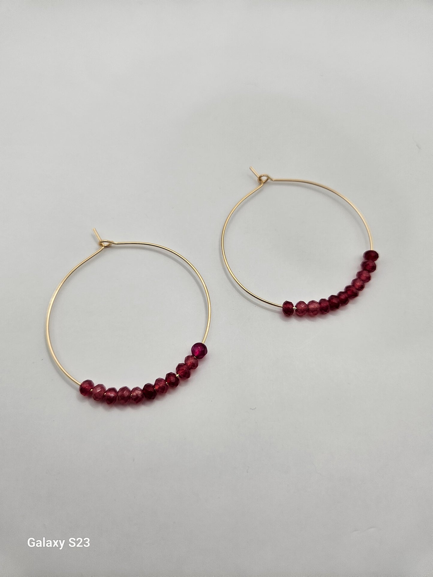 Genuine Faceted 4mm Natural Ruby Rondelle Beads on 2" 14k GF Hoop Earrings (Yellow or White Gold) (Copy) (Copy)