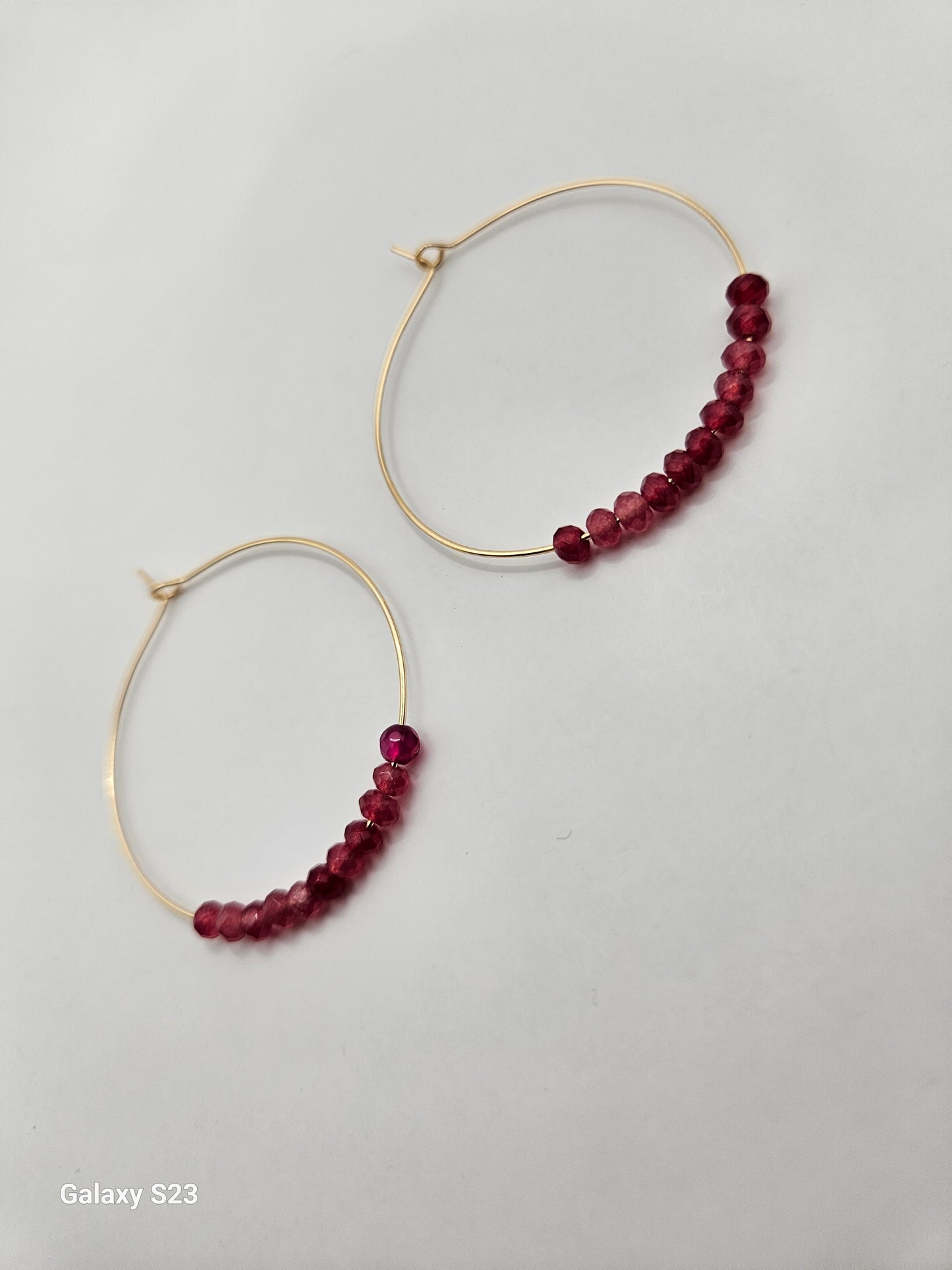 Genuine Faceted 4mm Natural Ruby Rondelle Beads on 2" 14k GF Hoop Earrings (Yellow or White Gold) (Copy) (Copy)