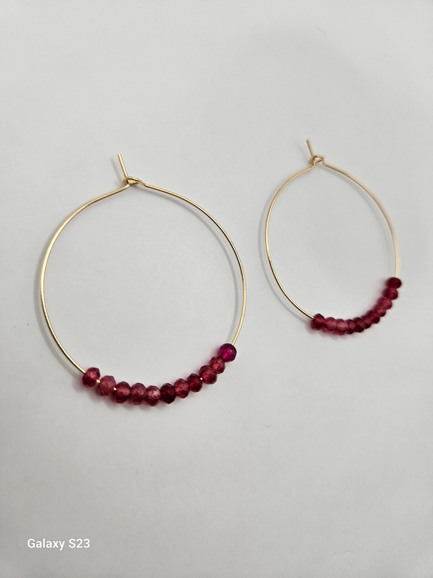 Genuine Faceted 4mm Natural Ruby Rondelle Beads on 2" 14k GF Hoop Earrings (Yellow or White Gold) (Copy) (Copy)