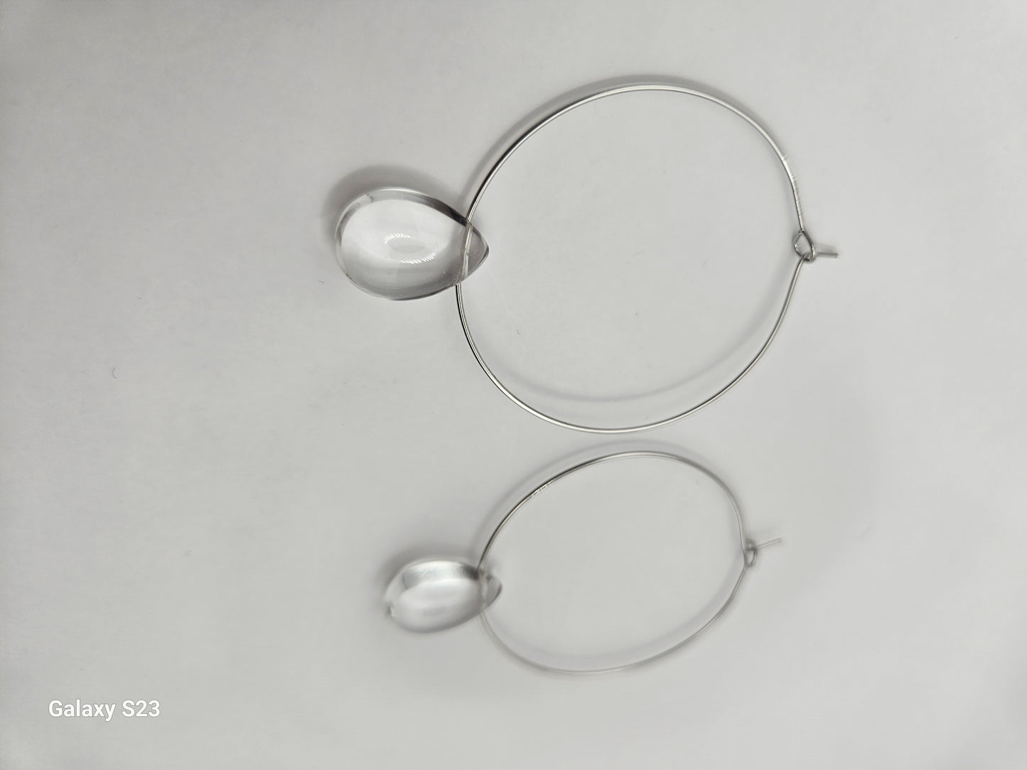 Genuine Clear Quartz Smooth Tear Drop Bead on 2" 14k GF Hoop Earrings (Yellow or White Gold)