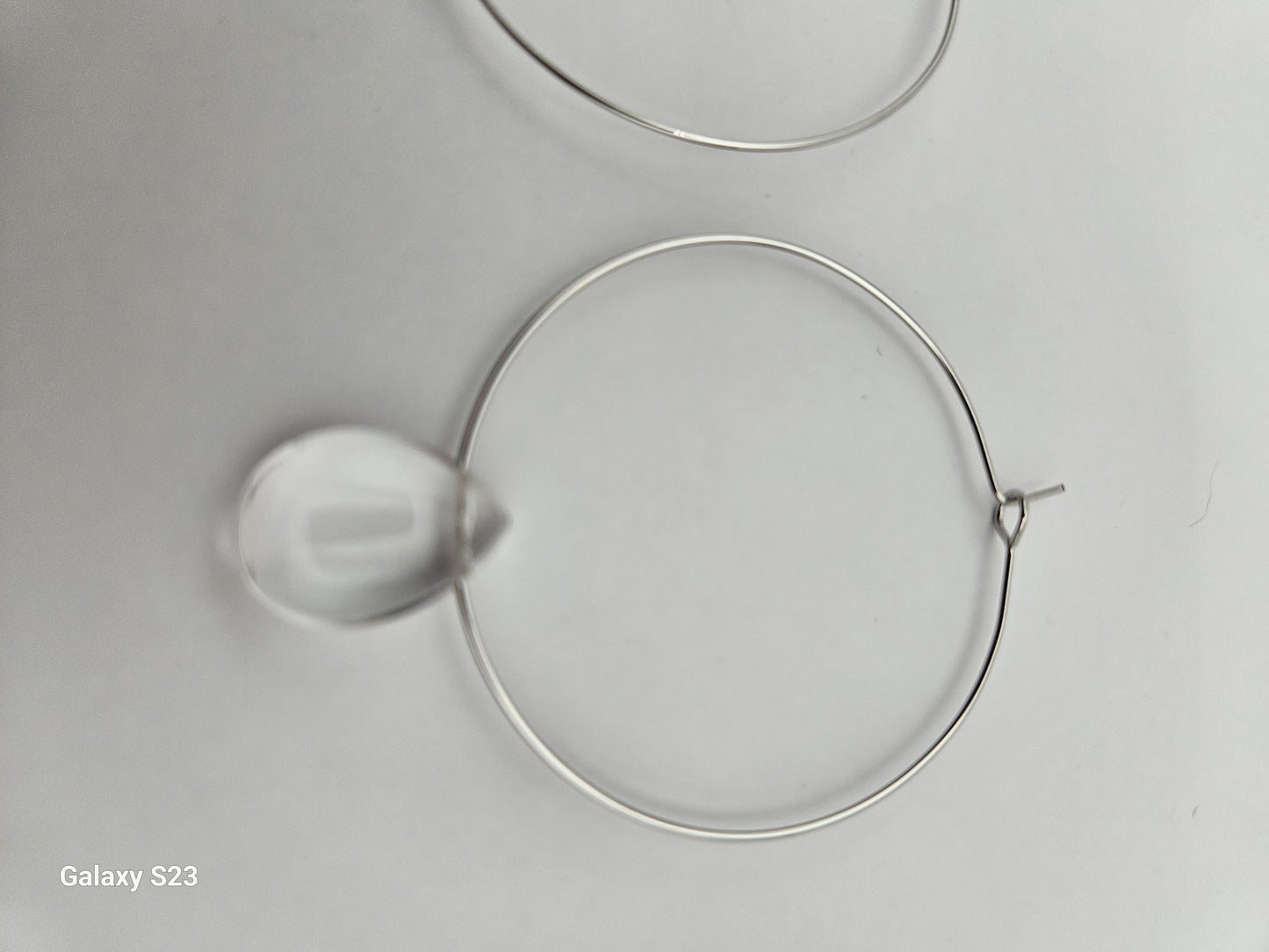 Genuine Clear Quartz Smooth Tear Drop Bead on 2" 14k GF Hoop Earrings (Yellow or White Gold)