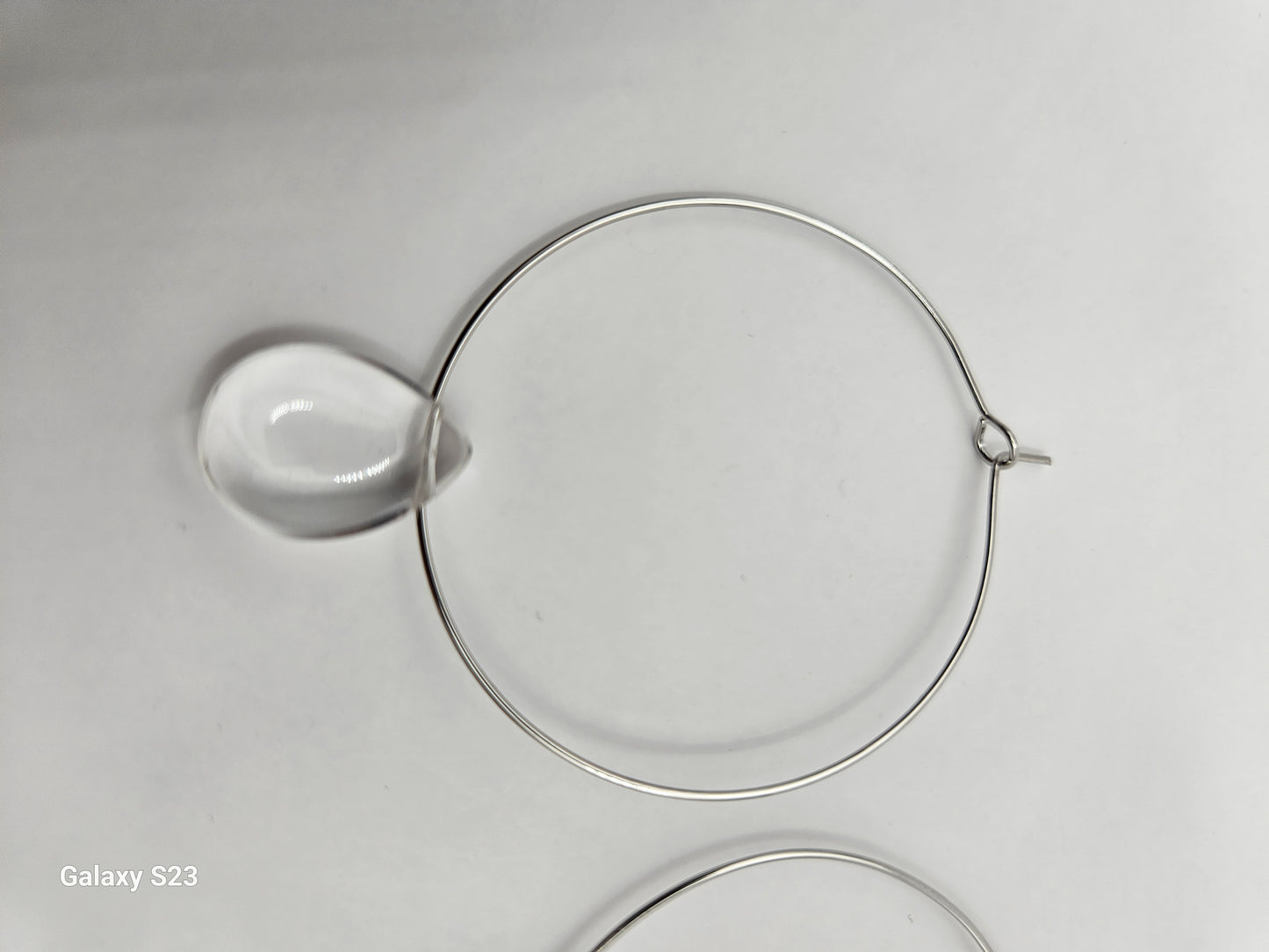 Genuine Clear Quartz Smooth Tear Drop Bead on 2" 14k GF Hoop Earrings (Yellow or White Gold)