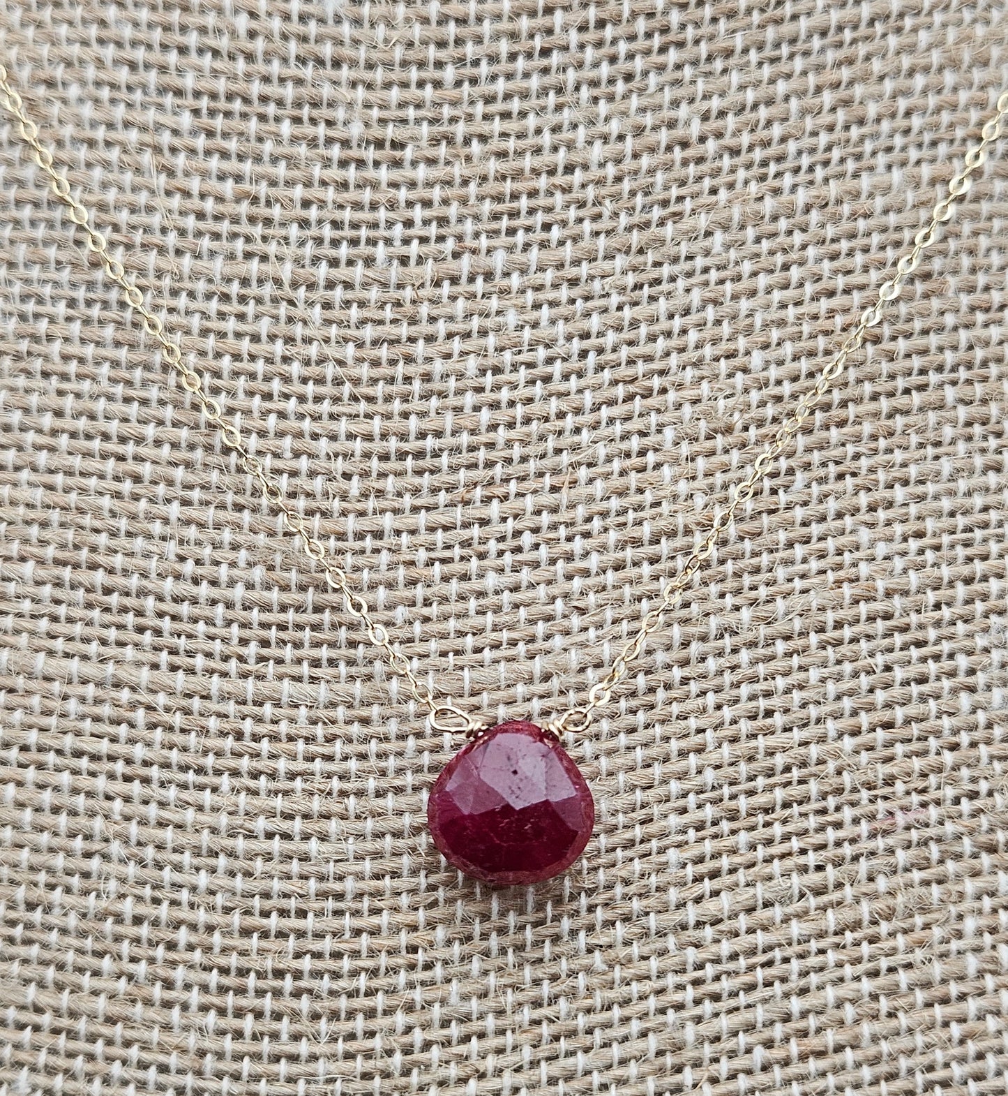 Genuine Natural Ruby Drop on 14k Gold Filled (white or yellow) Cable Chain Necklace