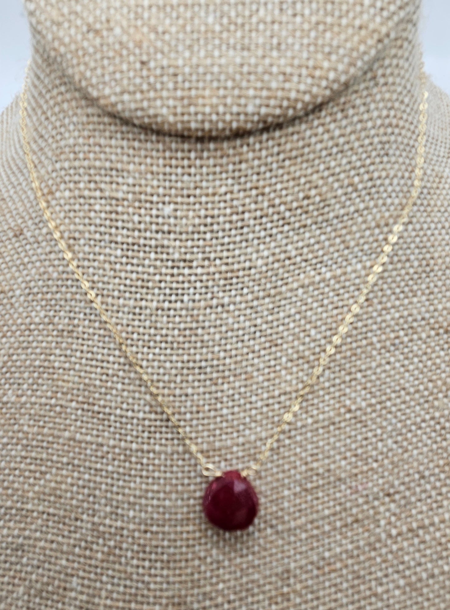 Genuine Natural Ruby Drop on 14k Gold Filled (white or yellow) Cable Chain Necklace