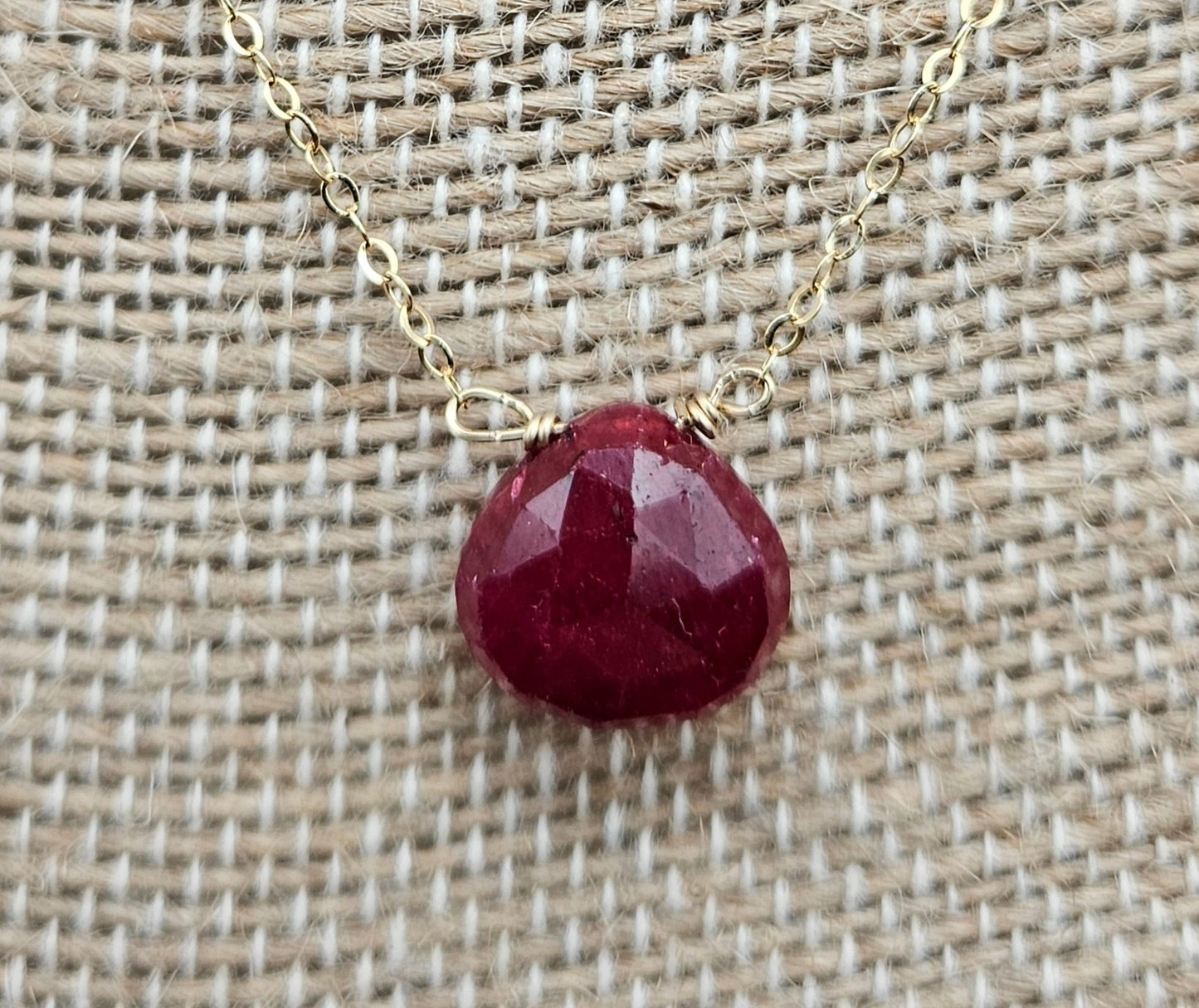 Genuine Natural Ruby Drop on 14k Gold Filled (white or yellow) Cable Chain Necklace