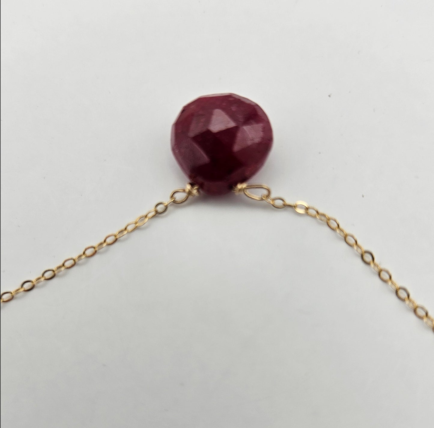 Genuine Natural Ruby Drop on 14k Gold Filled (white or yellow) Cable Chain Necklace