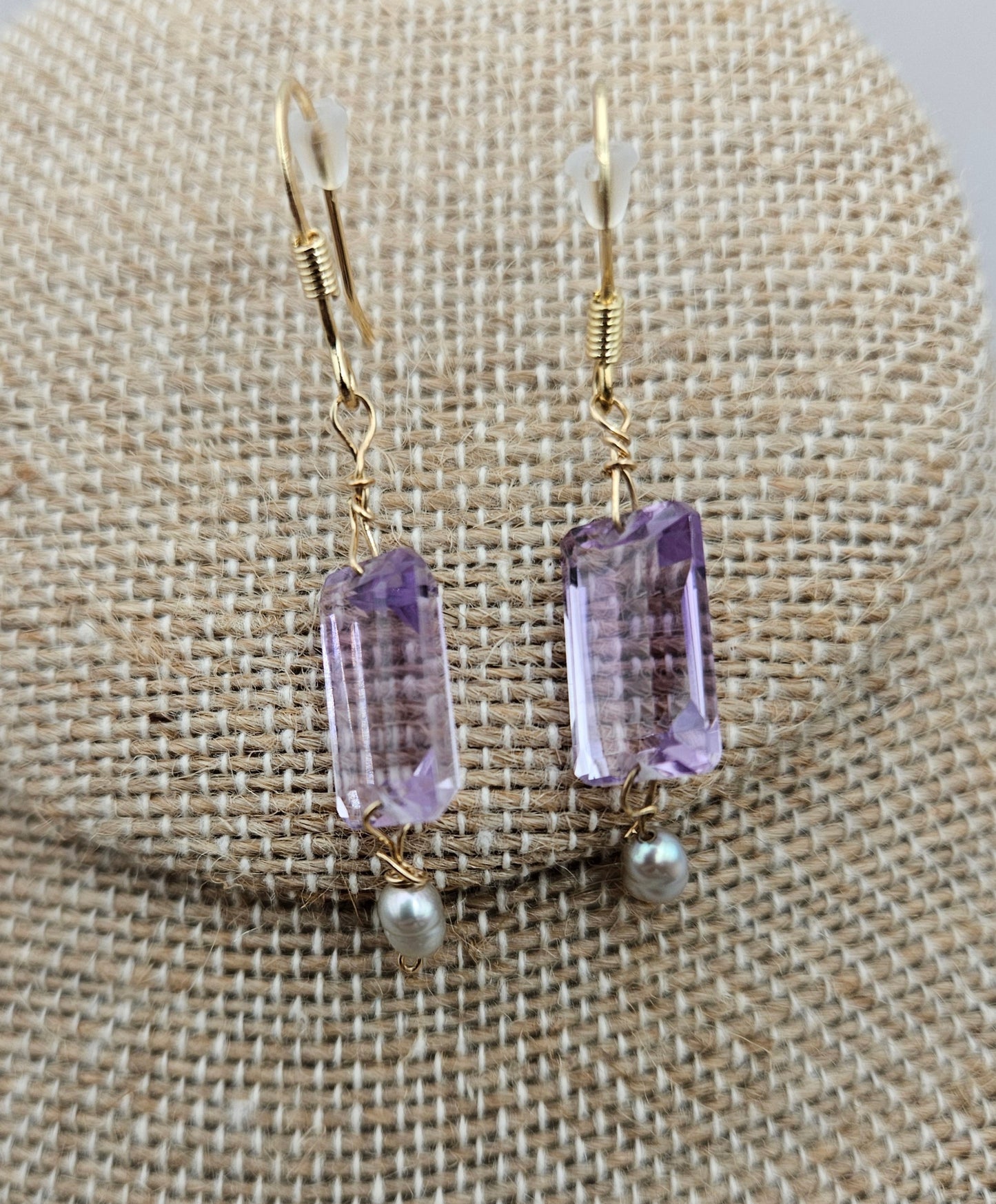 Amethyst & Freshwater Rice Pearl Drop Earrings (14kGF)