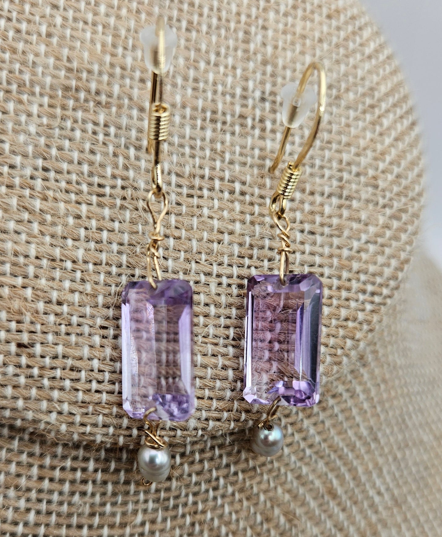 Amethyst & Freshwater Rice Pearl Drop Earrings (14kGF)