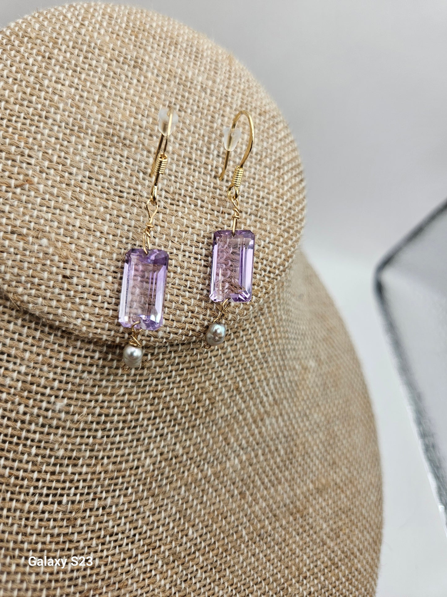 Amethyst & Freshwater Rice Pearl Drop Earrings (14kGF)