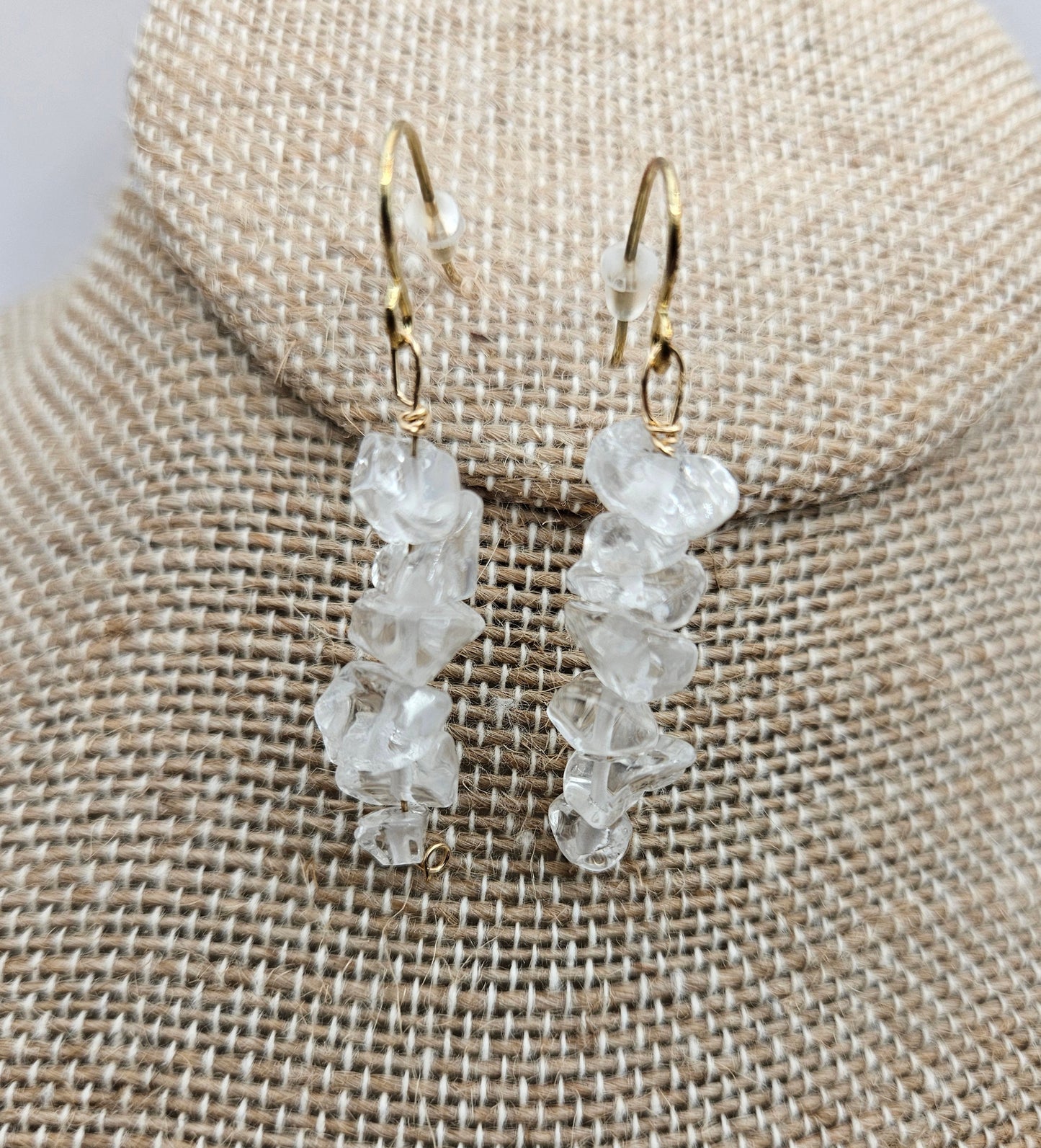 Genuine Clear Quartz Smooth Nugget Bead Drop 14k GF Earrings