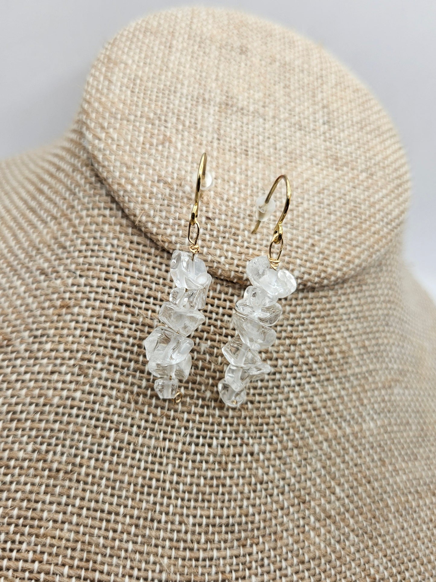 Genuine Clear Quartz Smooth Nugget Bead Drop 14k GF Earrings