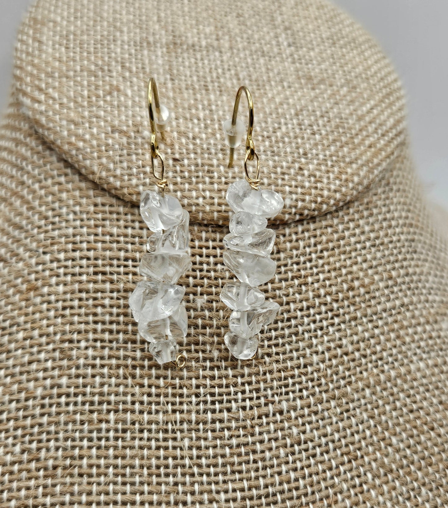 Genuine Clear Quartz Smooth Nugget Bead Drop 14k GF Earrings