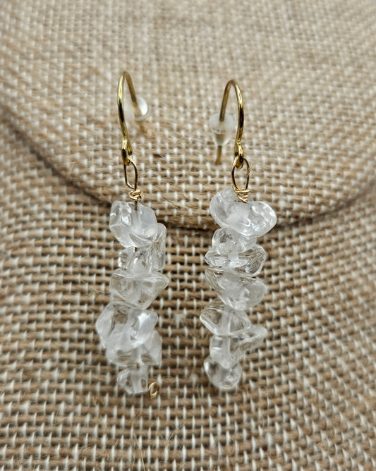 Genuine Clear Quartz Smooth Nugget Bead Drop 14k GF Earrings