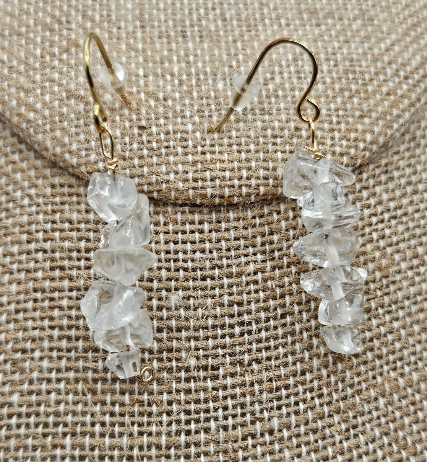 Genuine Clear Quartz Smooth Nugget Bead Drop 14k GF Earrings