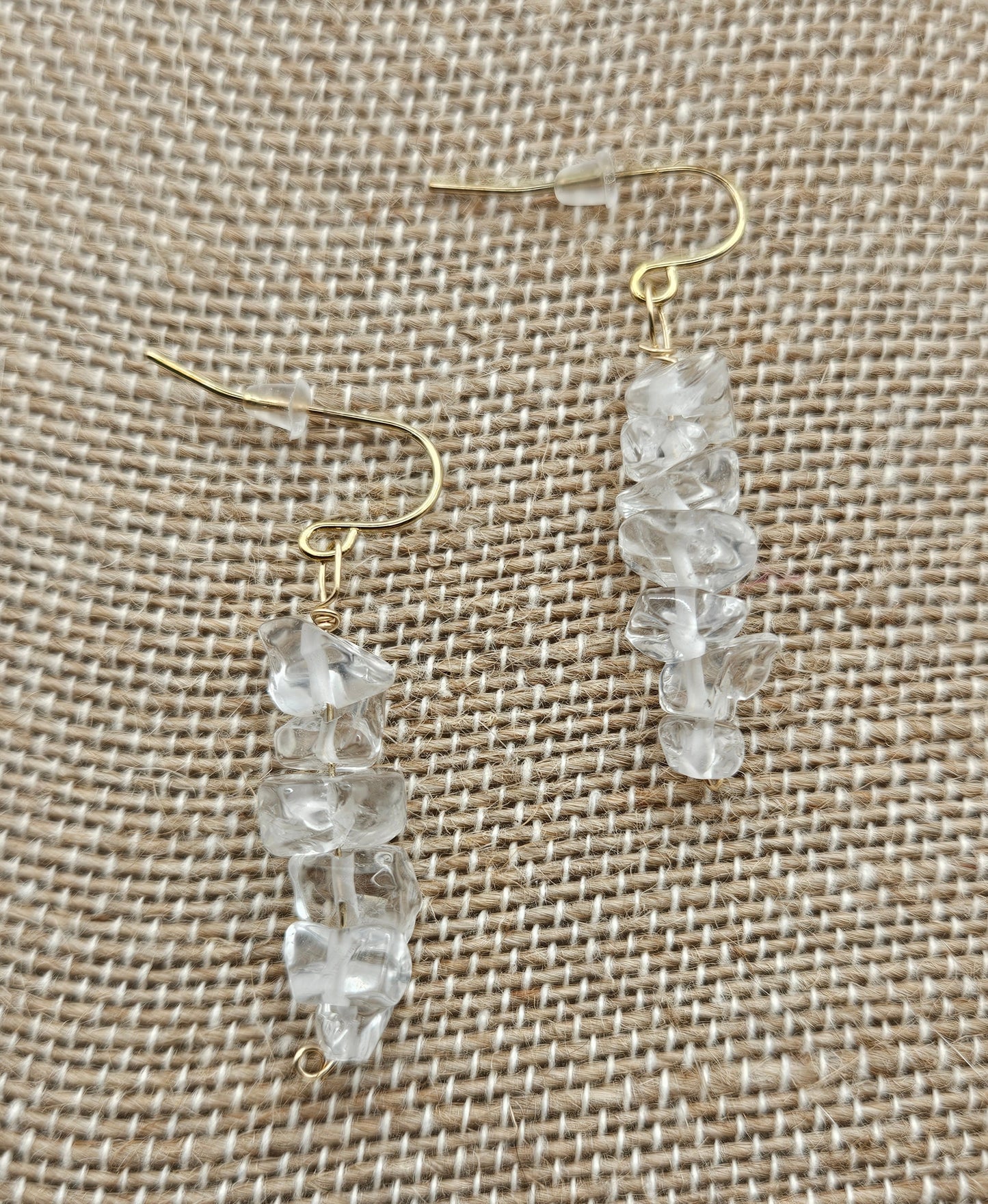 Genuine Clear Quartz Smooth Nugget Bead Drop 14k GF Earrings