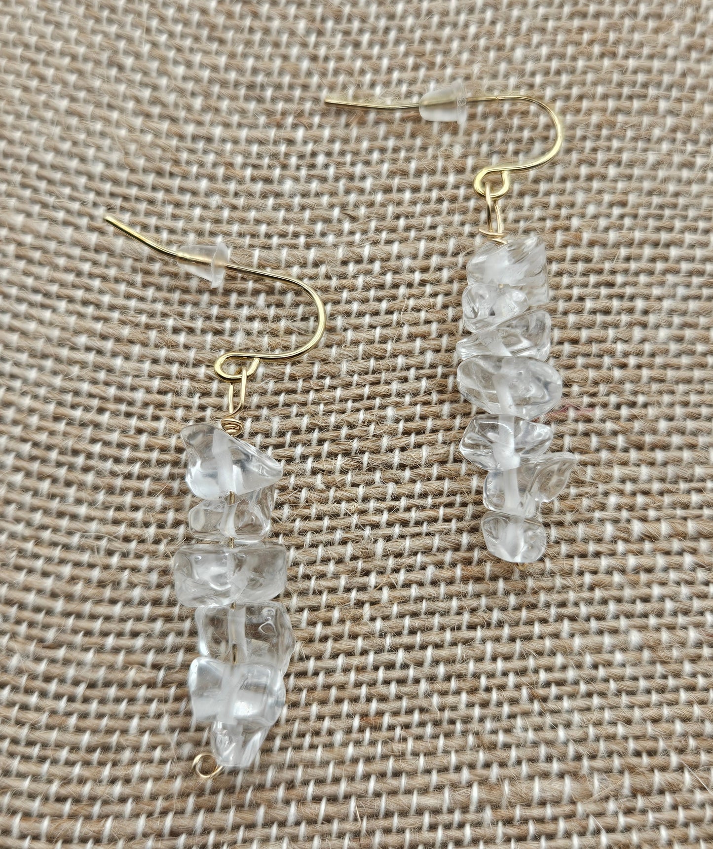 Genuine Clear Quartz Smooth Nugget Bead Drop 14k GF Earrings