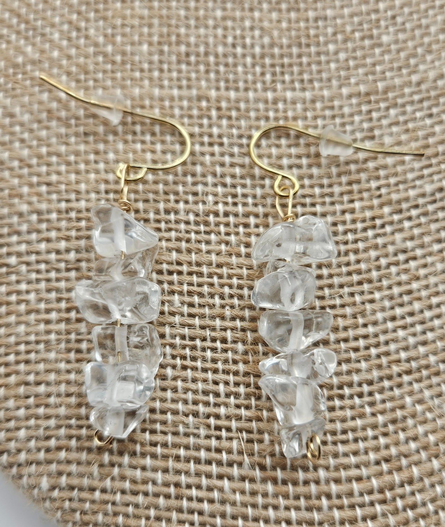 Genuine Clear Quartz Smooth Nugget Bead Drop 14k GF Earrings