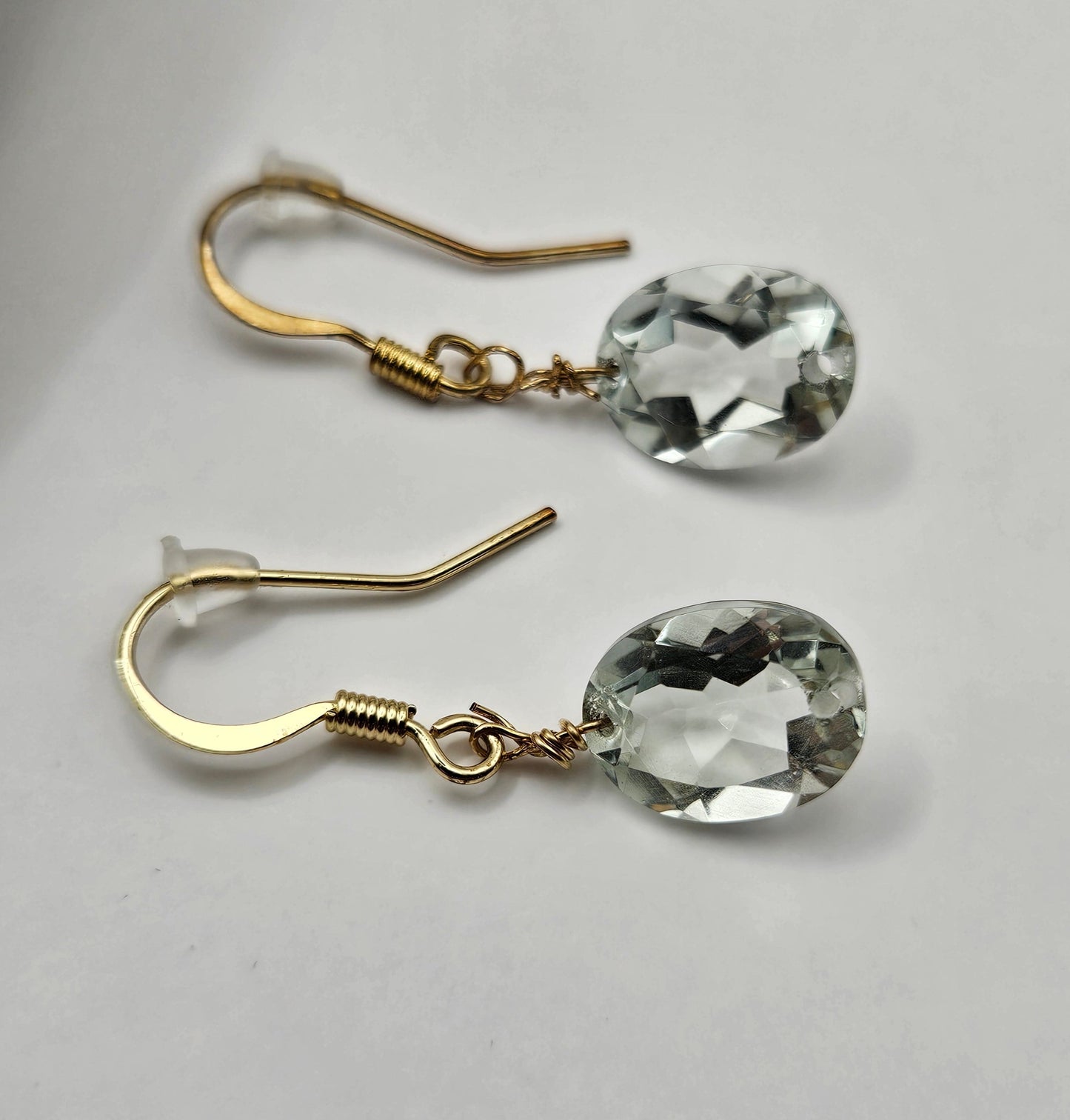 Genuine Green Garnet Oval Face Cut Drop 14k GF Earrings