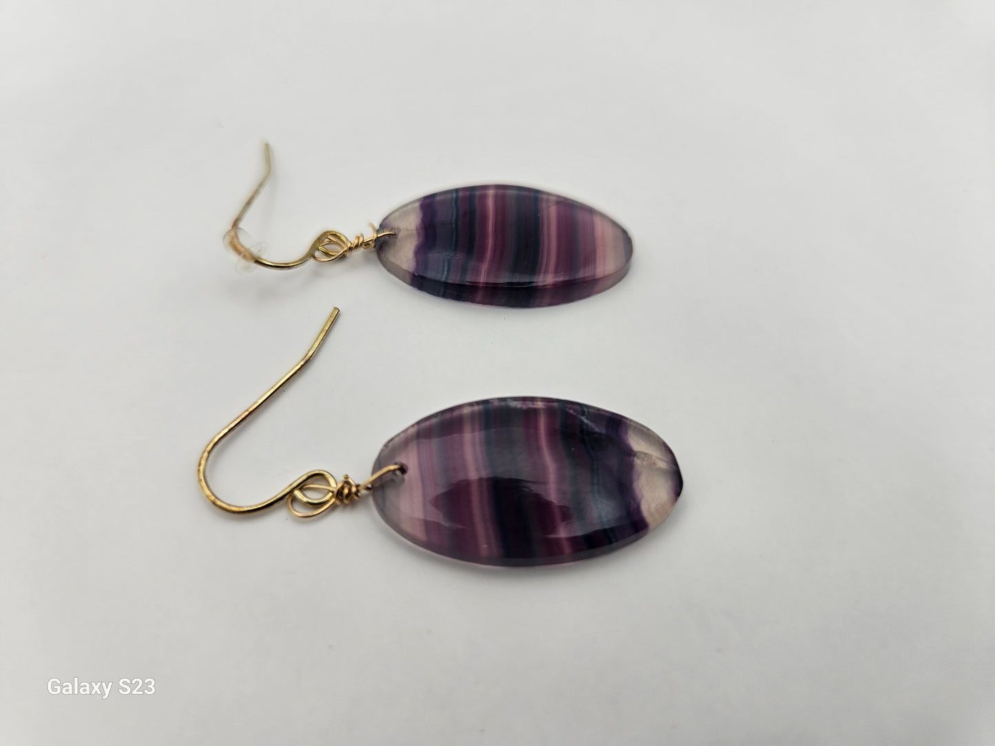 Genuine Fluorite (Oval) Slice Dangle 14k Gold Filled Earrings