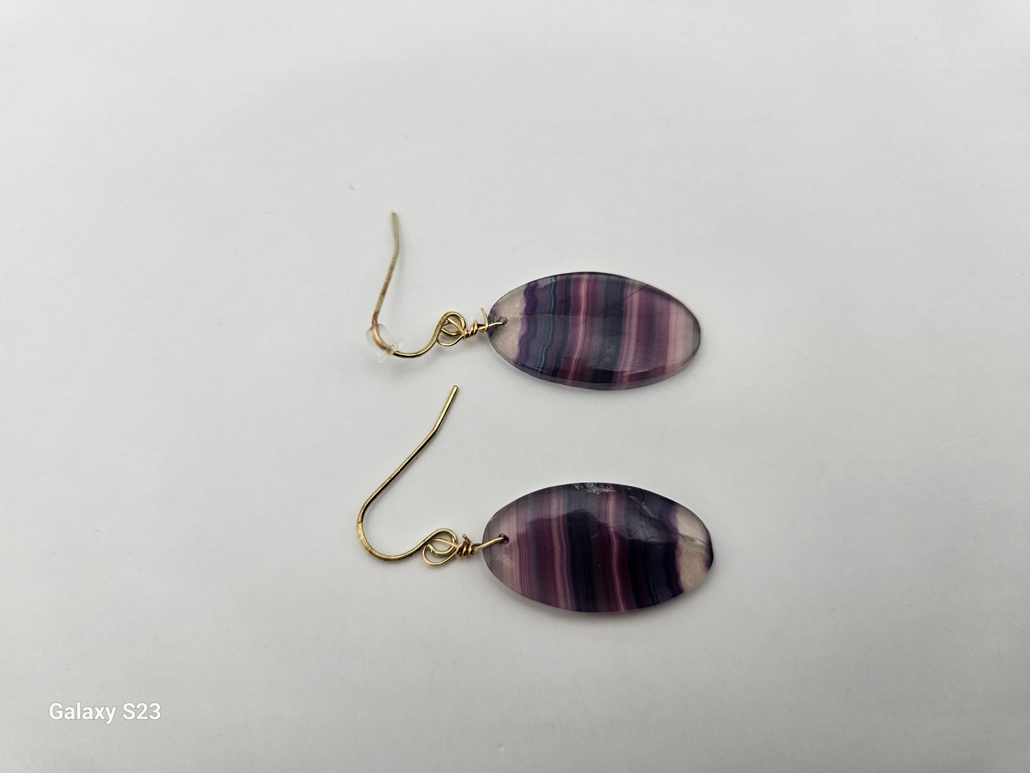 Genuine Fluorite (Oval) Slice Dangle 14k Gold Filled Earrings