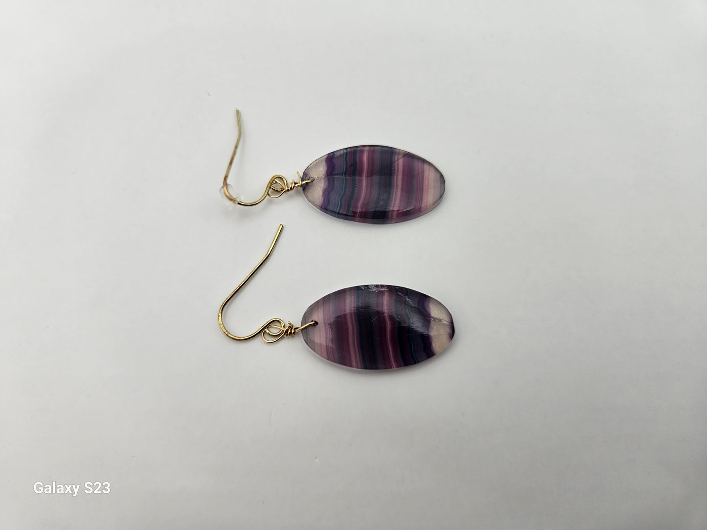 Genuine Fluorite (Oval) Slice Dangle 14k Gold Filled Earrings