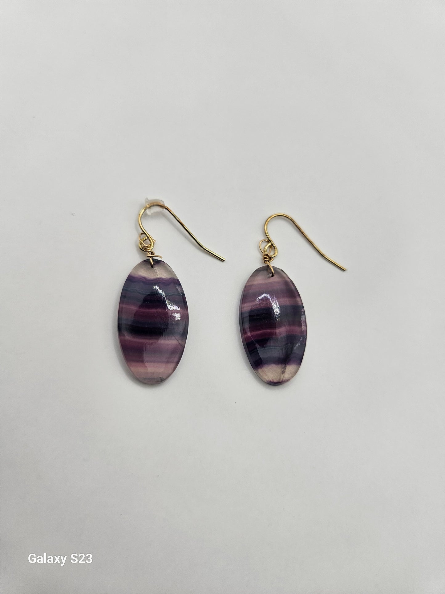 Genuine Fluorite (Oval) Slice Dangle 14k Gold Filled Earrings