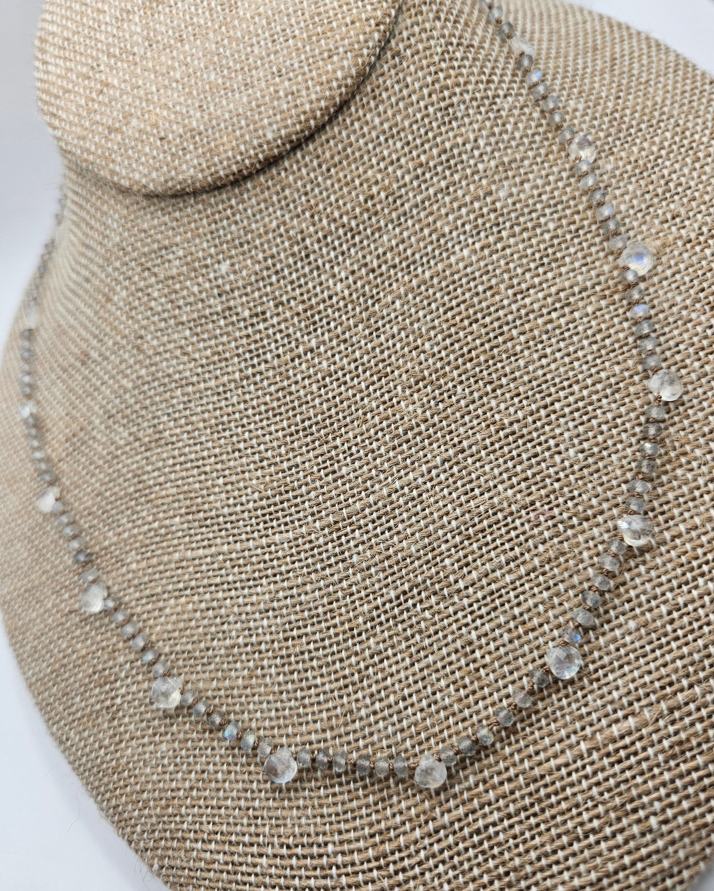 Genuine Faceted Labradorite Strand w/ Pear Shaped Moonstone 14k GF Necklace