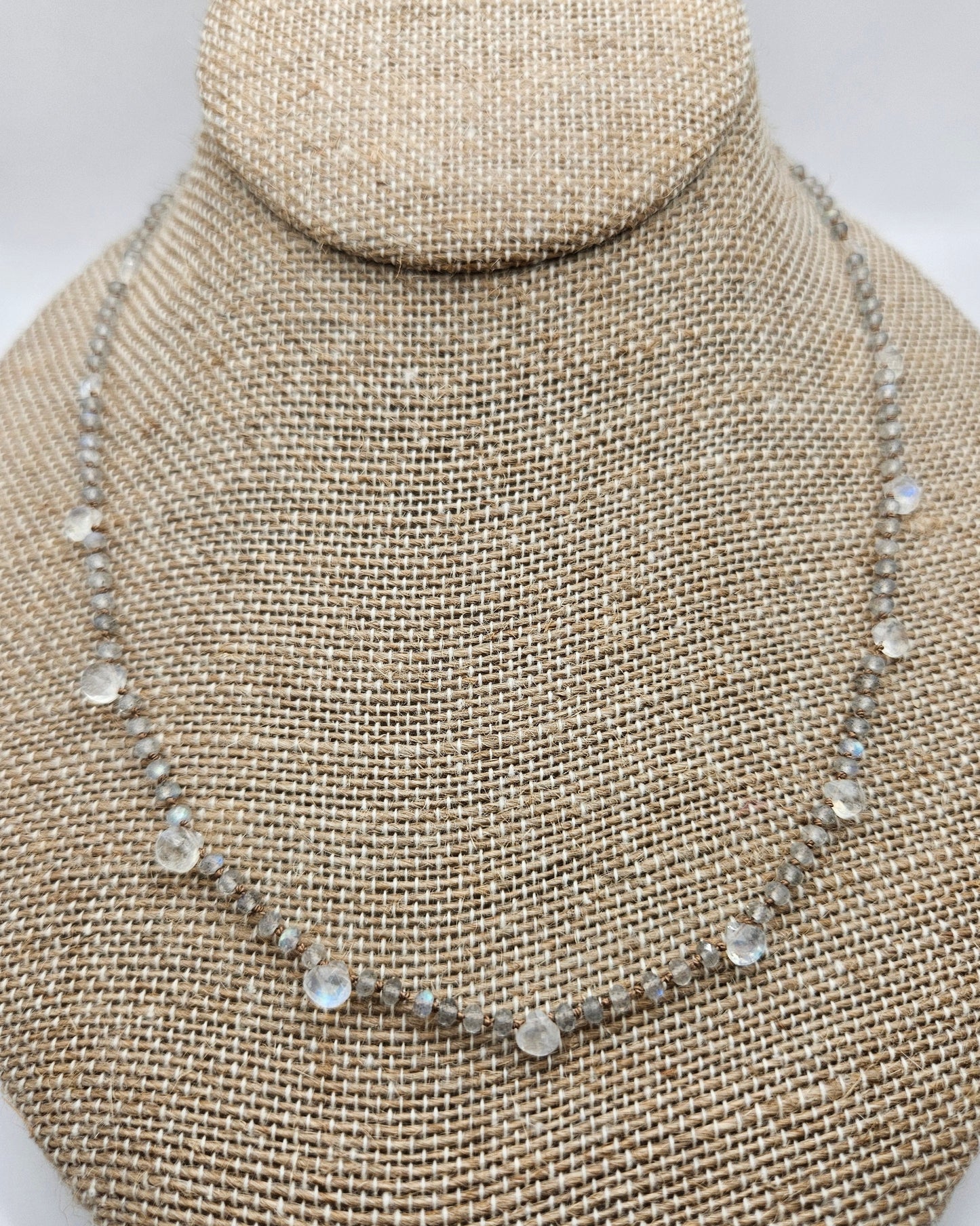 Genuine Faceted Labradorite Strand w/ Pear Shaped Moonstone 14k GF Necklace