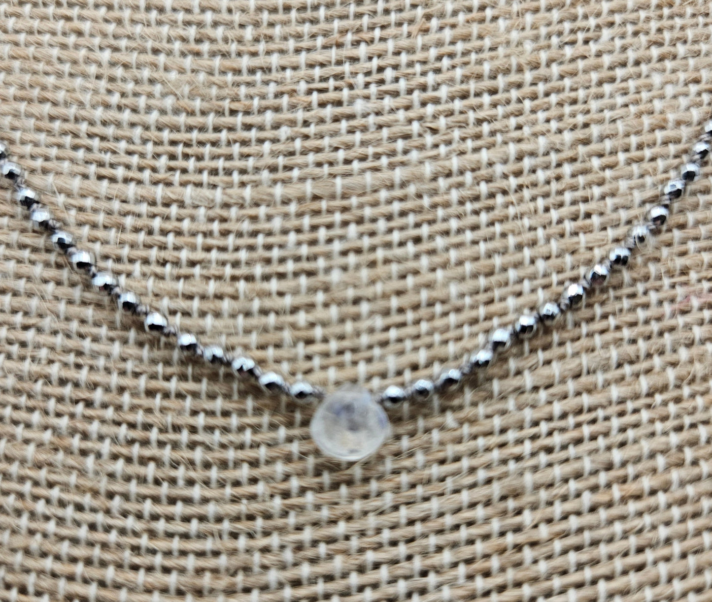 Genuine Faceted Silver Hematite Strand w/ Pear Shaped Moonstone 14k GF Necklace