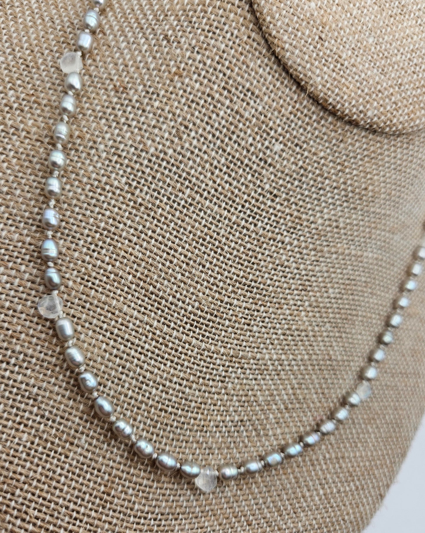 Genuine Silver Freshwater Rice Pearl & Moonstone 14k GF Necklace