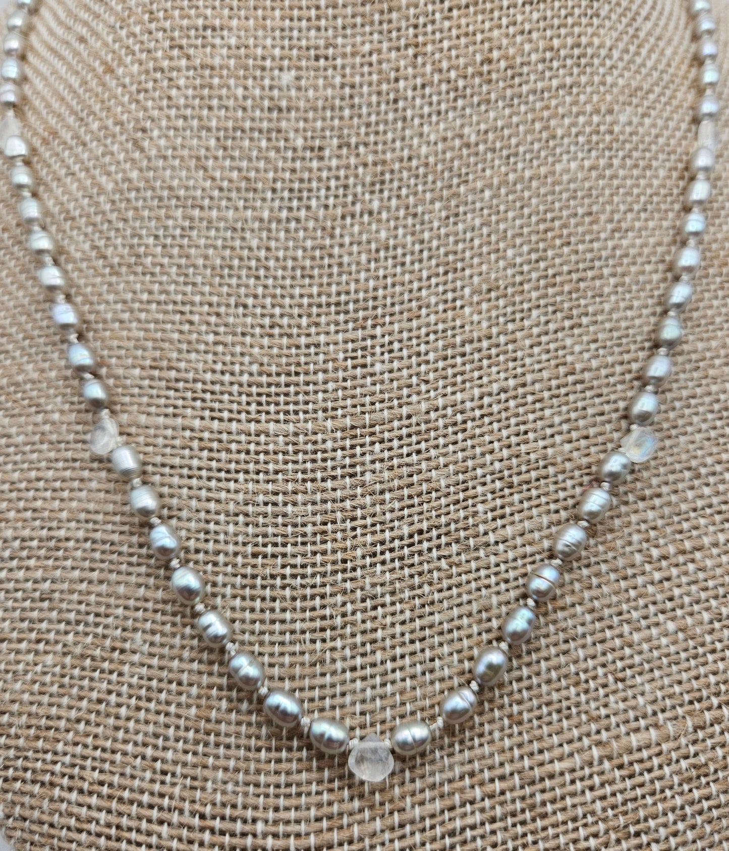 Genuine Silver Freshwater Rice Pearl & Moonstone 14k GF Necklace