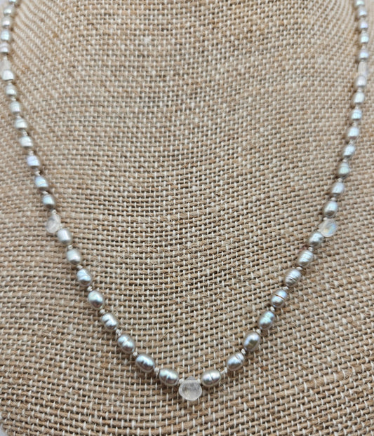 Genuine Silver Freshwater Rice Pearl & Moonstone 14k GF Necklace