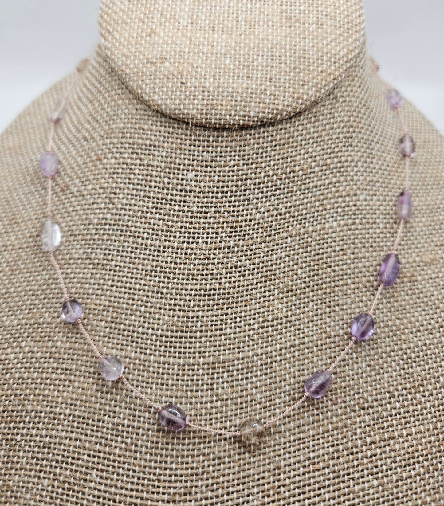 Genuine Ametrine Pebble Bead Silk Cord 14k GF Necklace