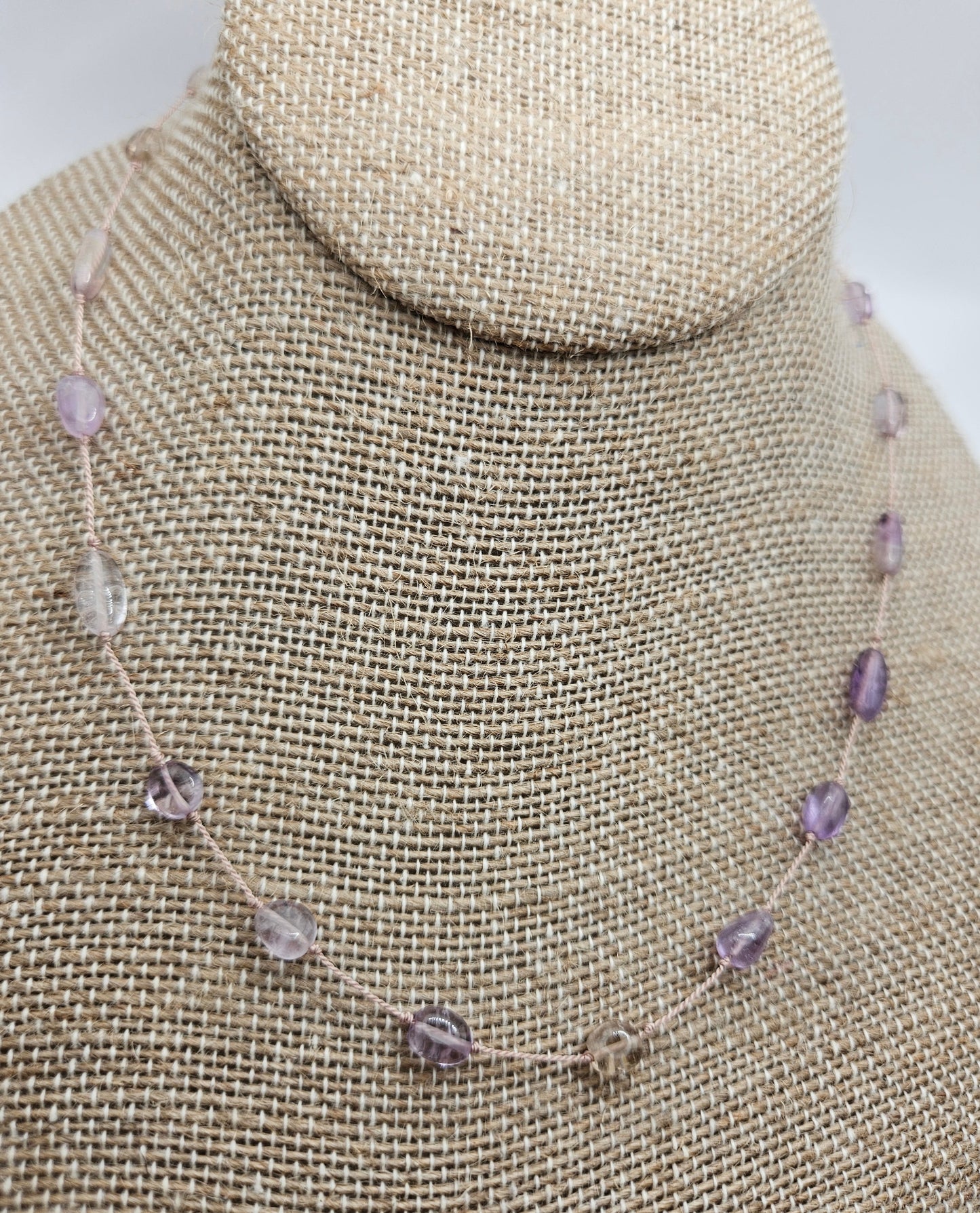 Genuine Ametrine Pebble Bead Silk Cord 14k GF Necklace